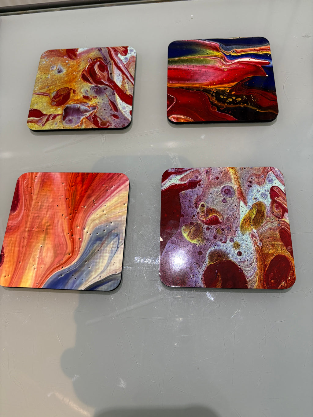 Set D of 6 Bright original design abstract Art square drink coasters 10cm