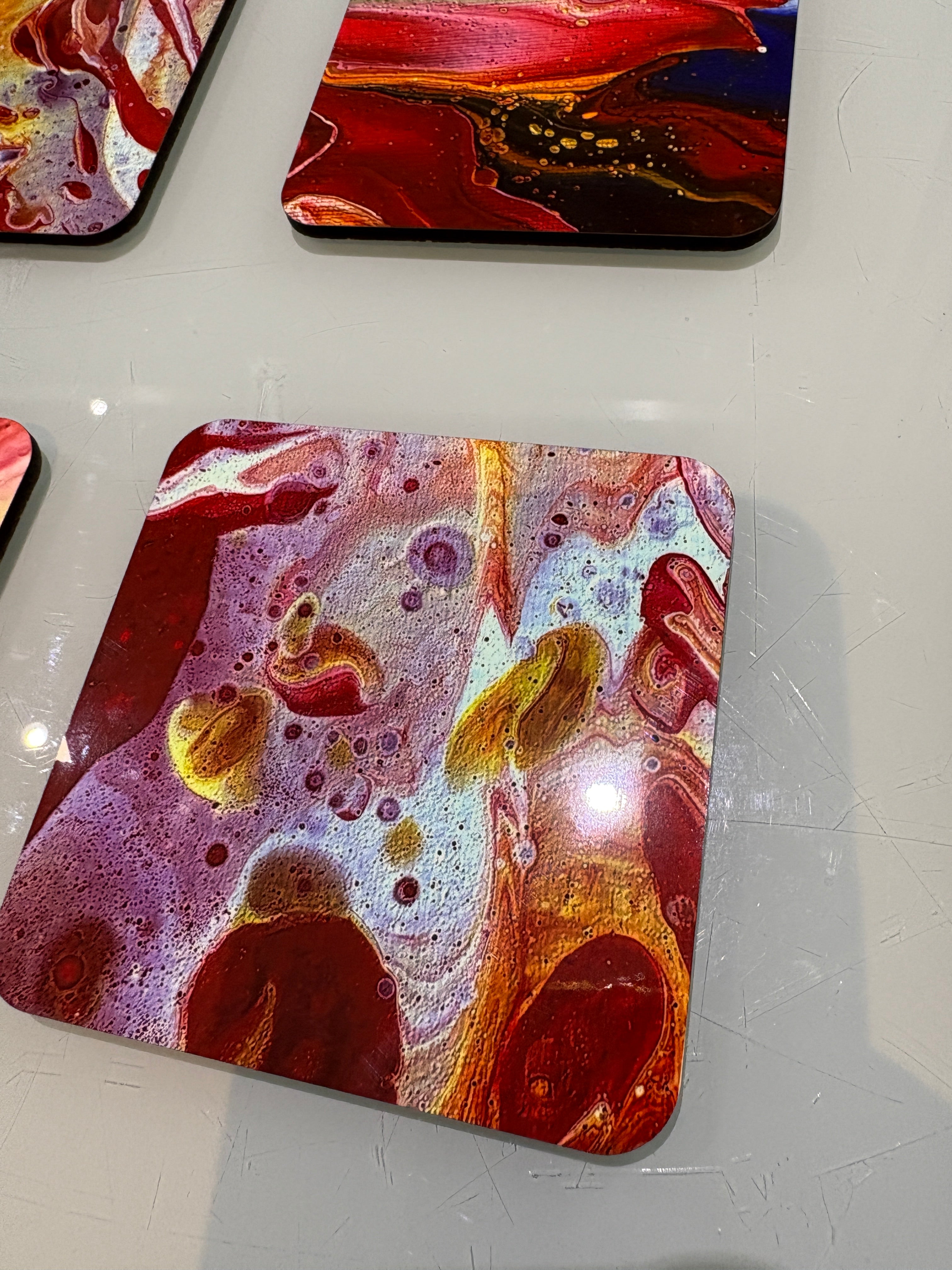 Set D of 6 Bright original design abstract Art square drink coasters 10cm