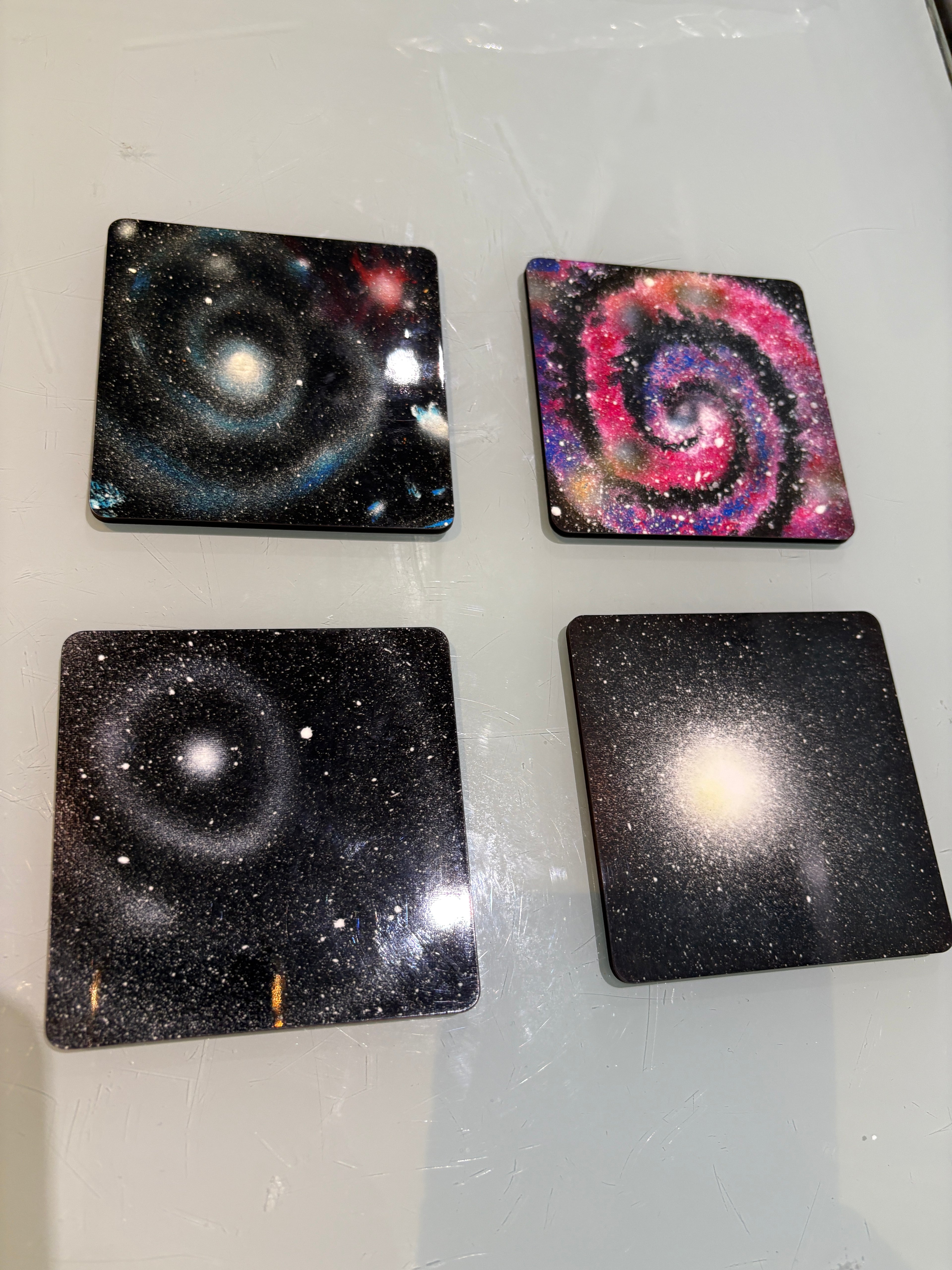 Set C of 4 Galaxy paintings Art square drink coasters 10cm