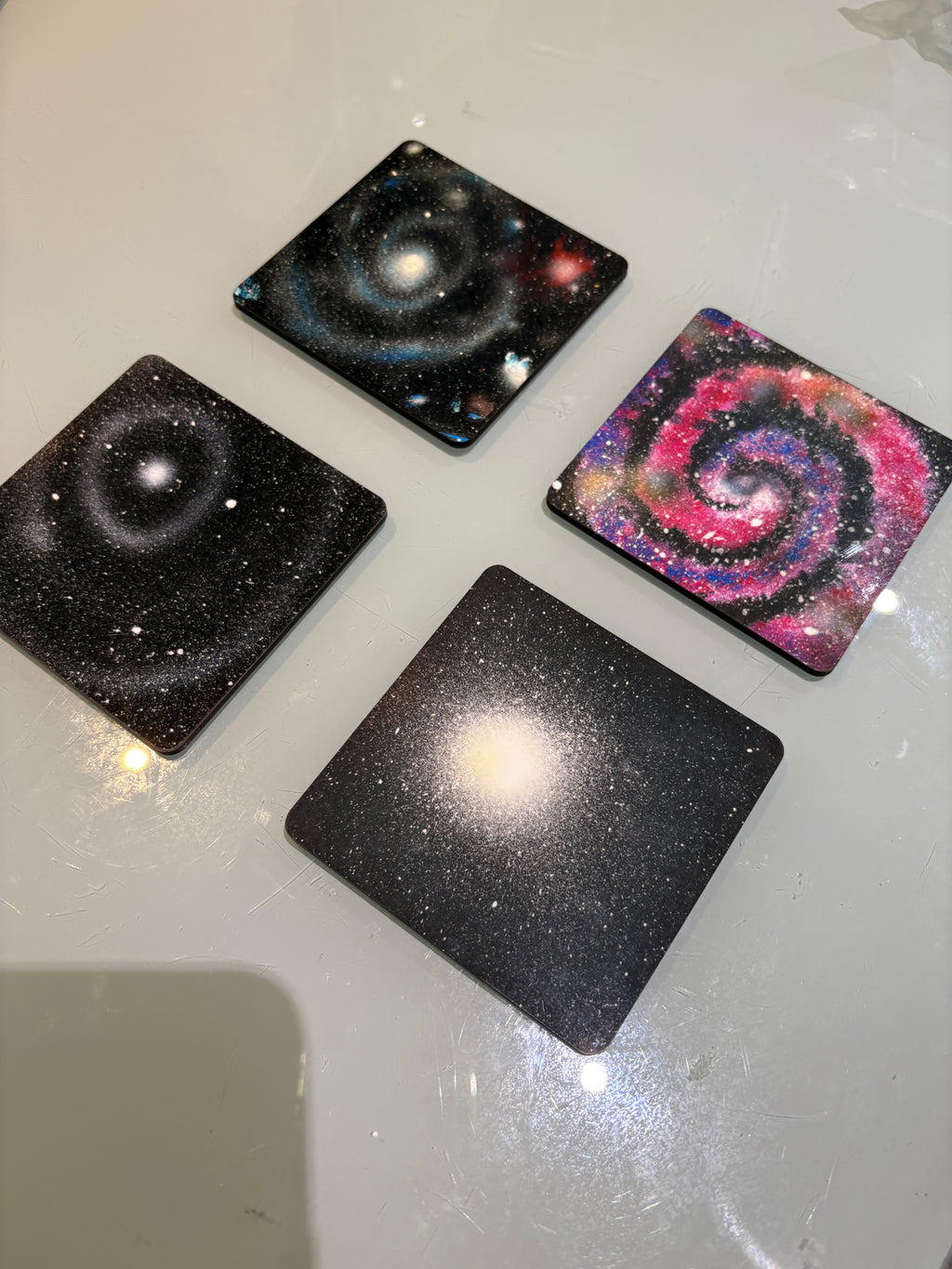 Set C of 4 Galaxy paintings Art square drink coasters 10cm