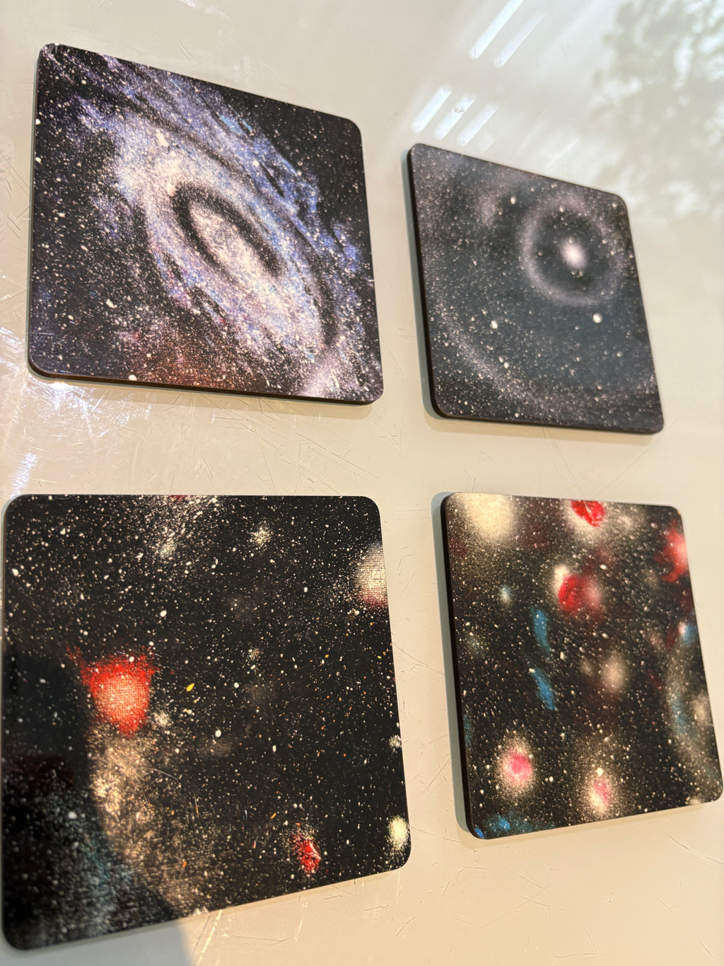 Set D of 4 Galaxy paintings Art square drink coasters 10cm