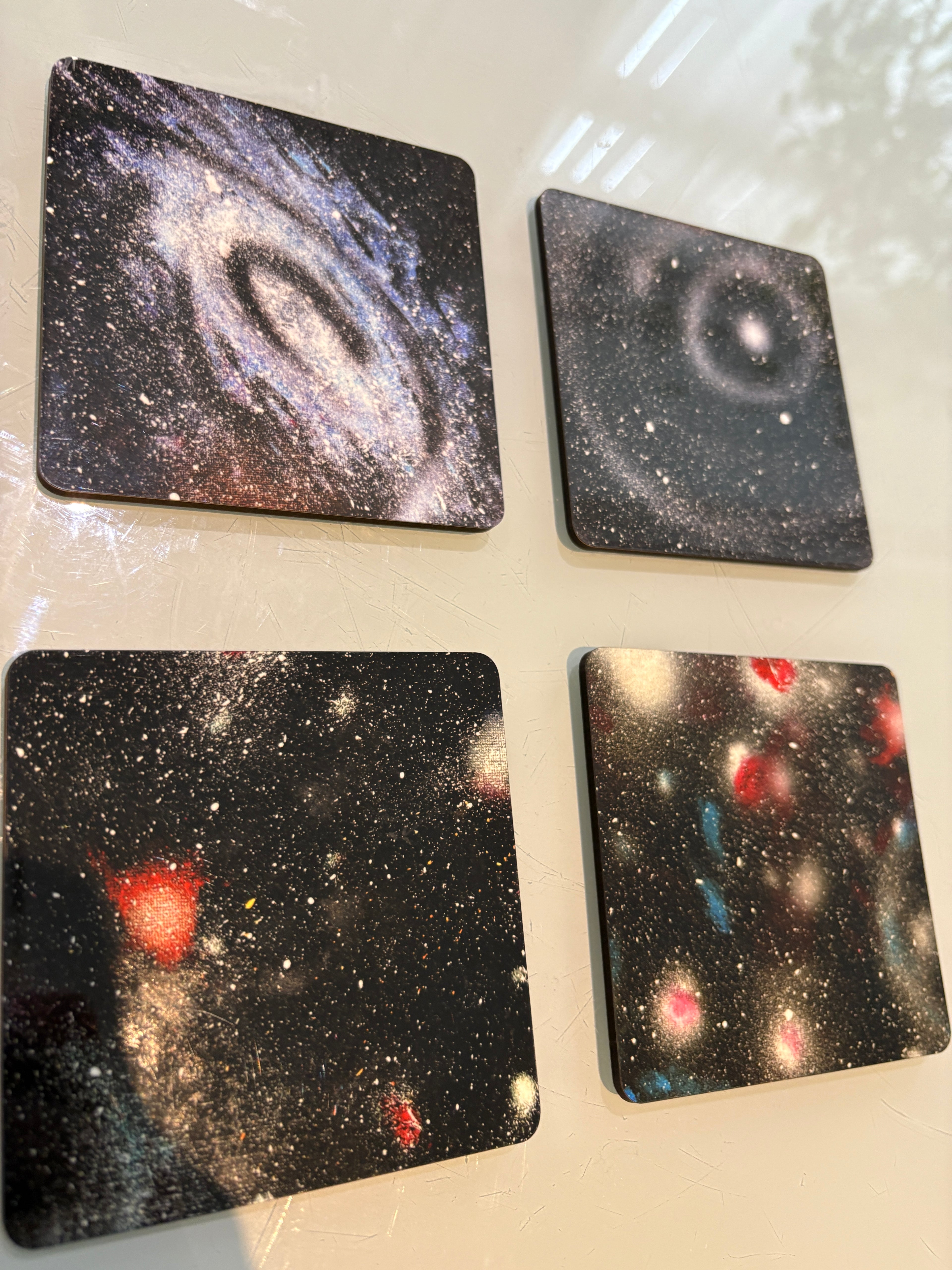 Set D of 4 Galaxy paintings Art square drink coasters 10cm
