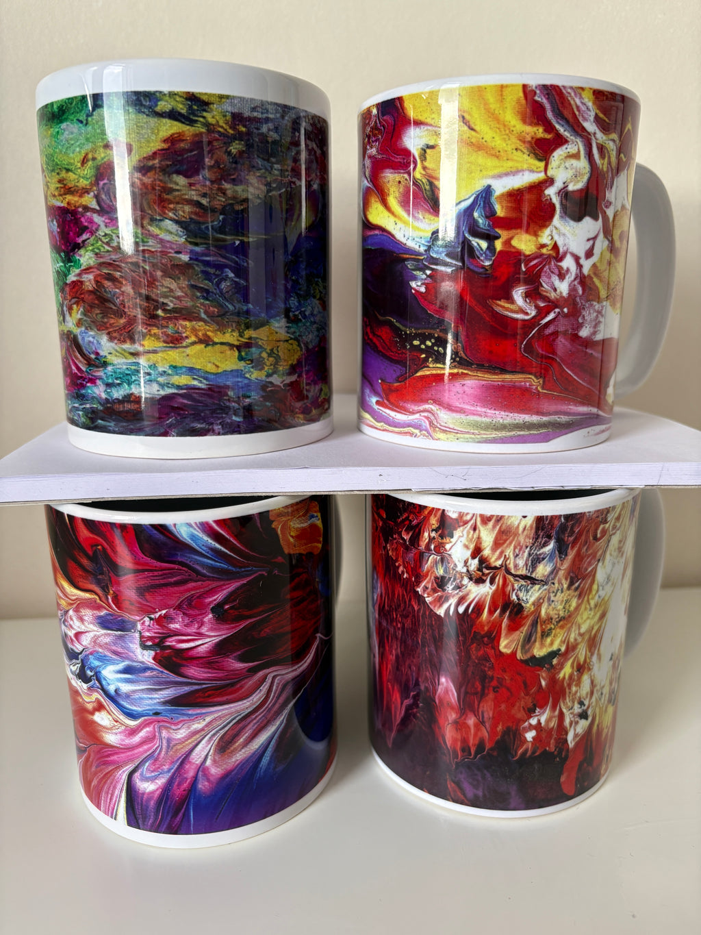 Set A of 4 Bright original design abstract Art Mugs (9oz/250ml)