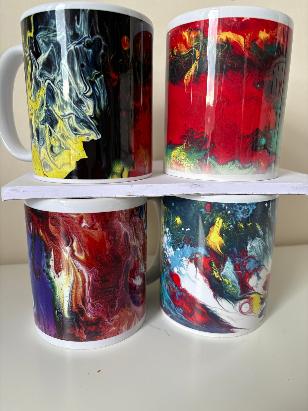Set B of 4 Bright original design abstract Art Mugs (9oz/250ml)