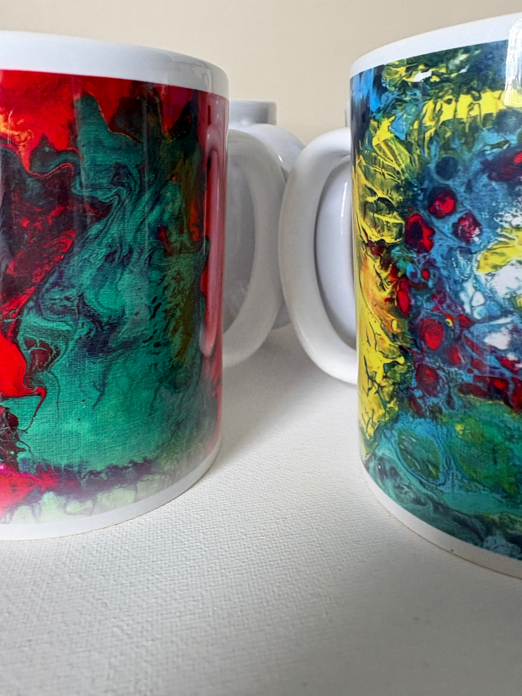 Set B of 4 Bright original design abstract Art Mugs (9oz/250ml)