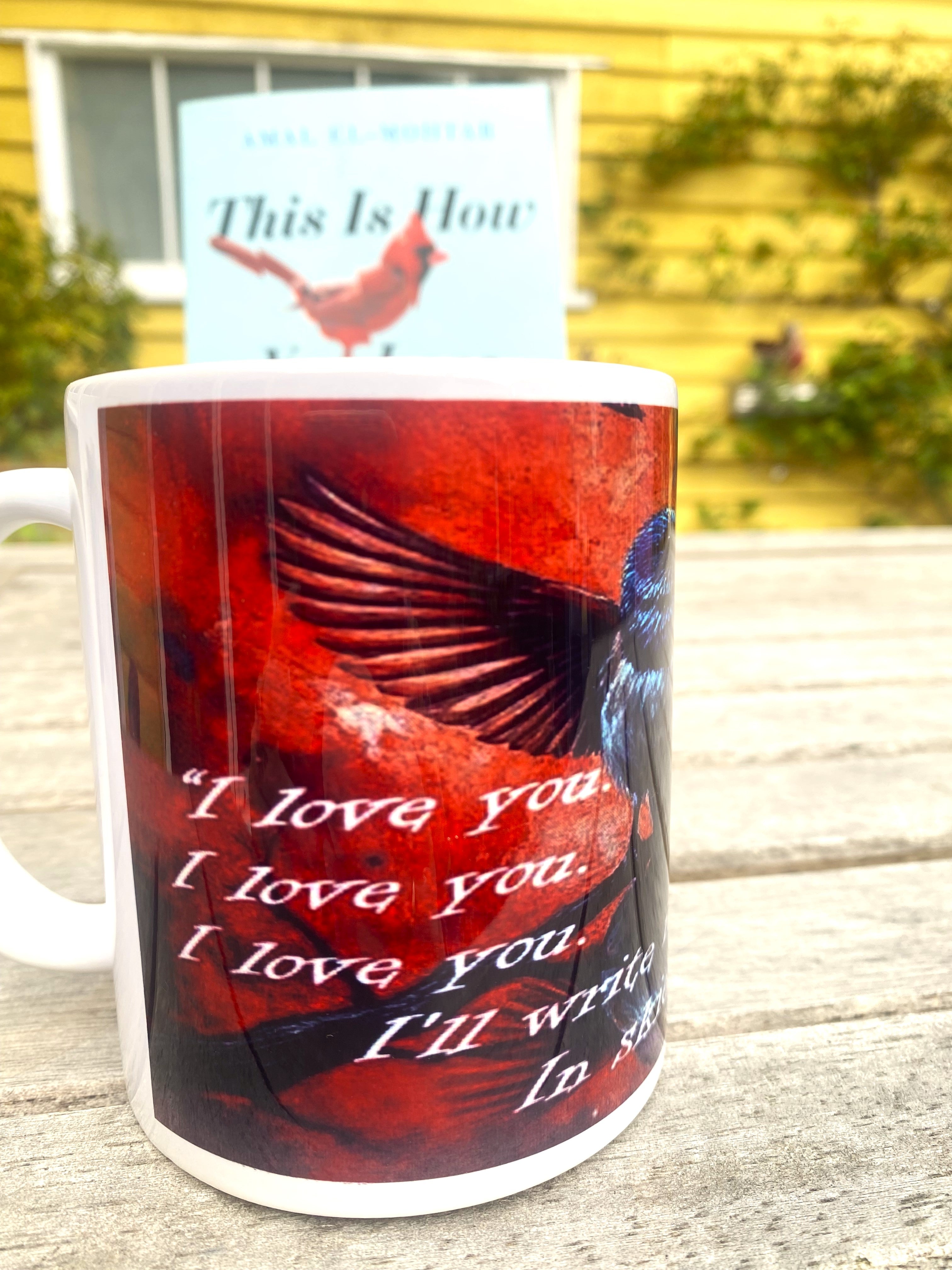 This is How You Lose the Time War inspired printed mug, from original art work, striking red-and-blue bird illustration, quote