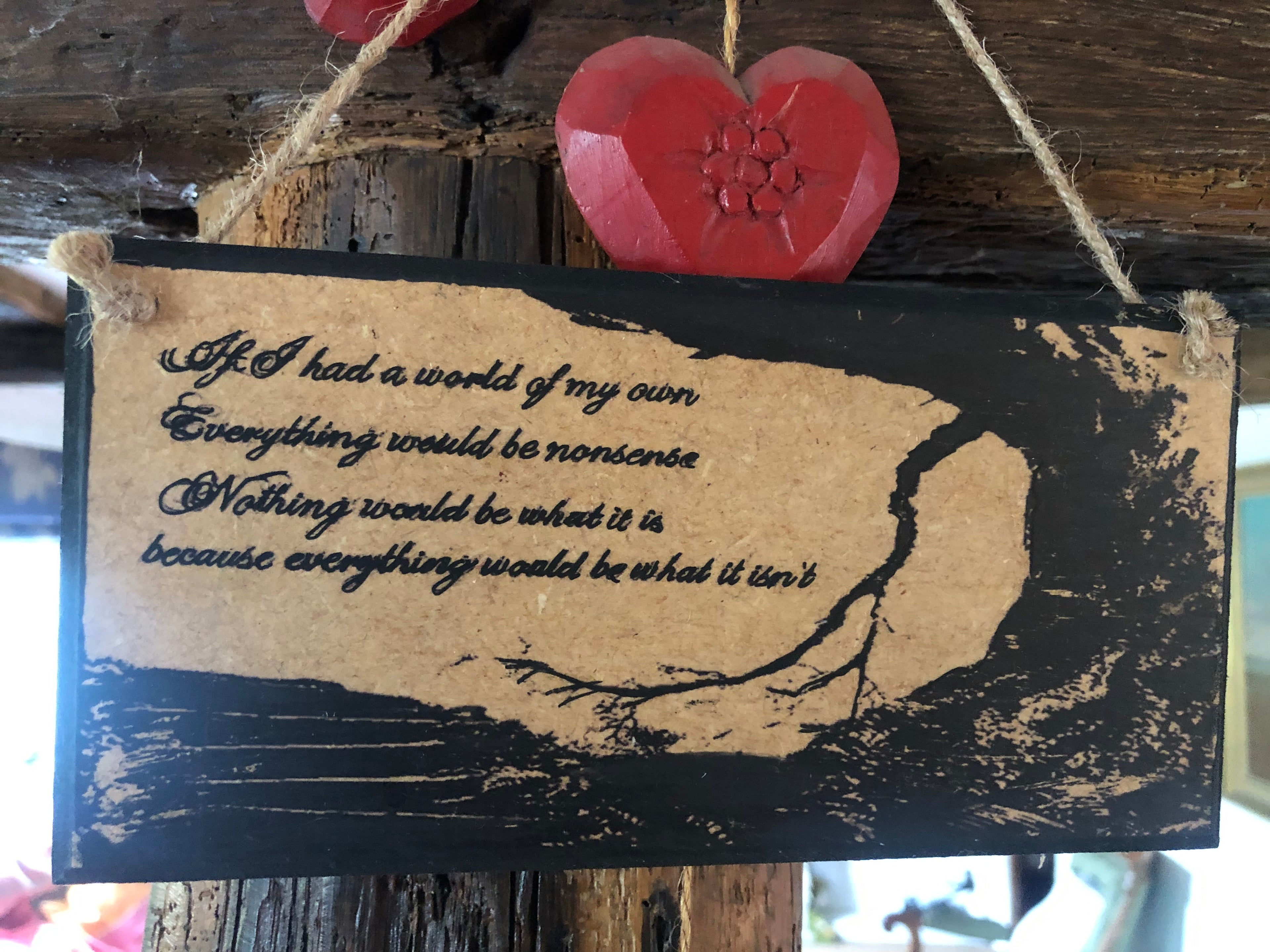 Hand‑Painted Wooden Plaque – “If I Had a World of My Own” (Alice in Wonderland)