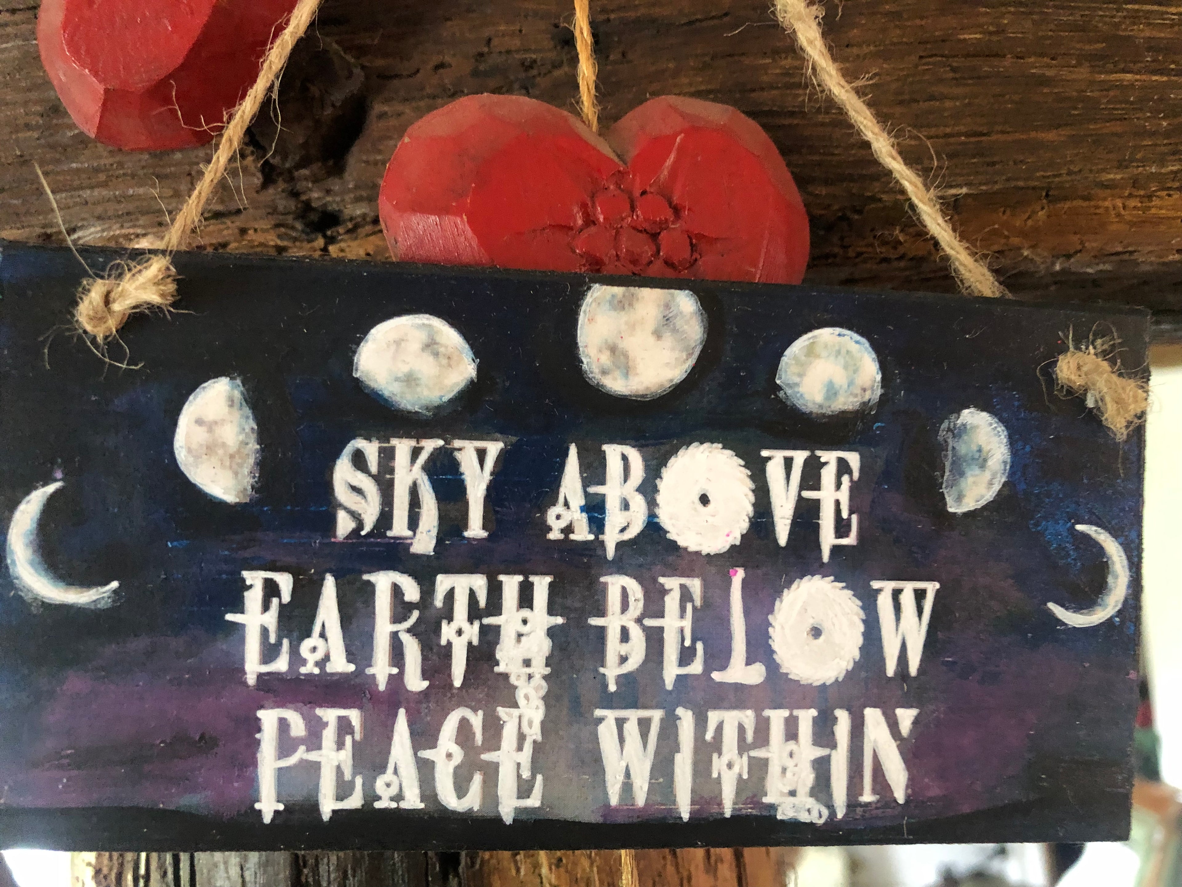 “Sky Above, Earth Below, Peace Within” – Hand‑Painted Wooden Plaque