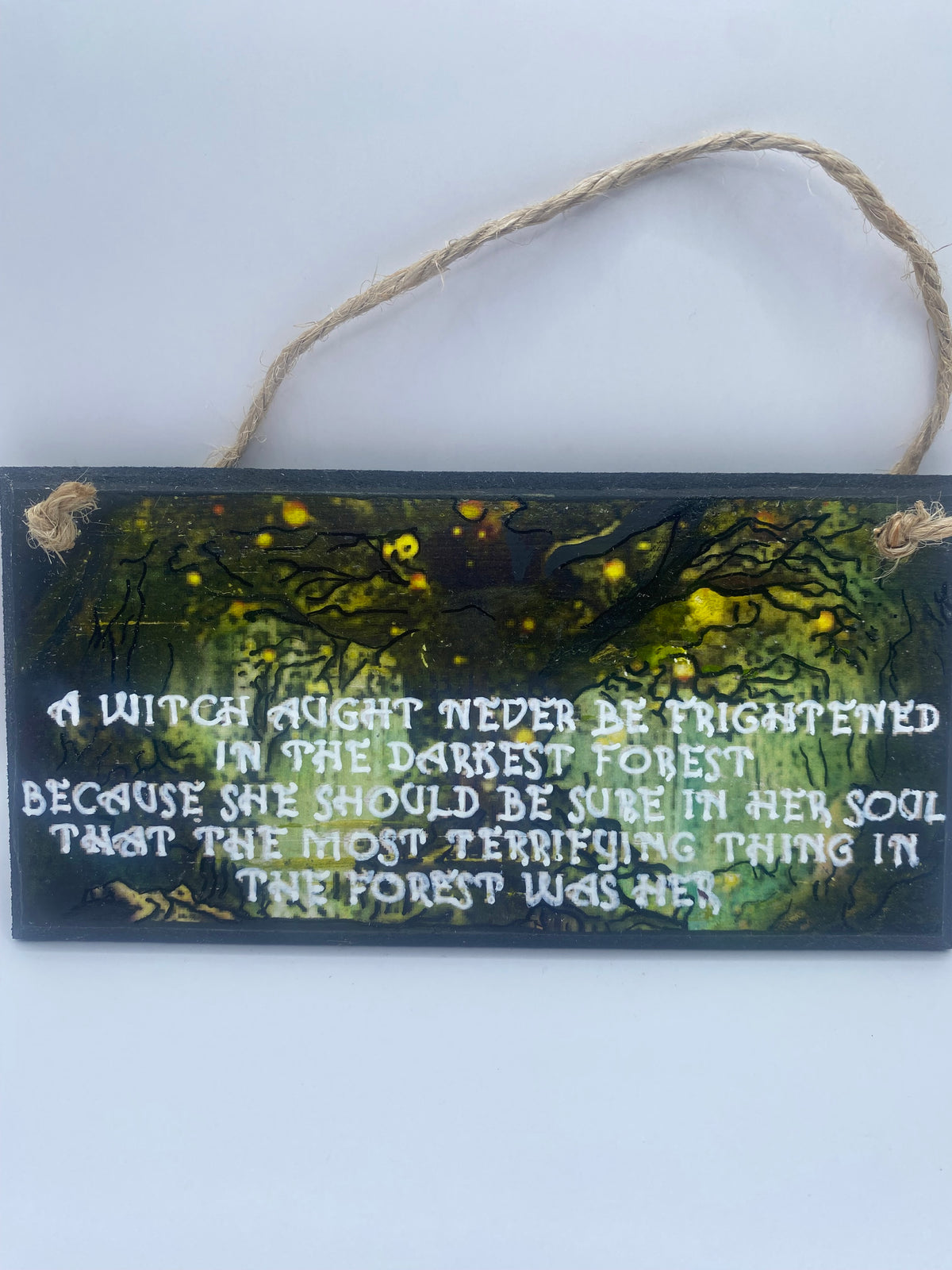 Handpainted, handmade plaque ~ "A witch aught not be frightened in the darkest forest..." ~ Witch Sign
