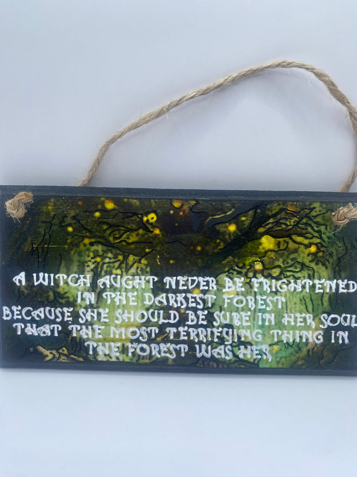 Handpainted, handmade plaque ~ "A witch aught not be frightened in the darkest forest..." ~ Witch Sign