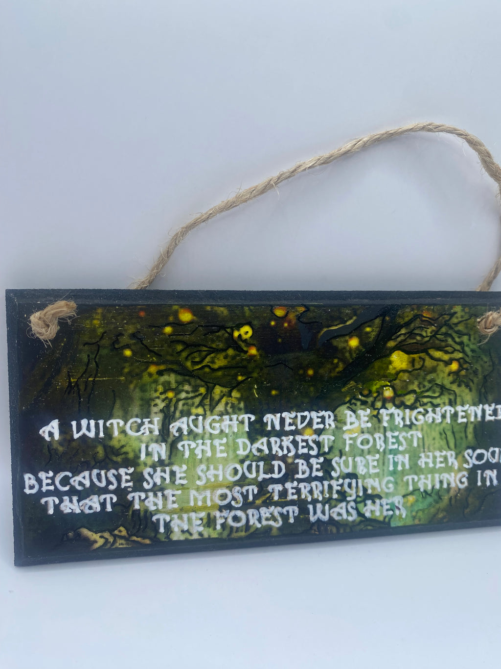 Handpainted, handmade plaque ~ "A witch aught not be frightened in the darkest forest..." ~ Witch Sign