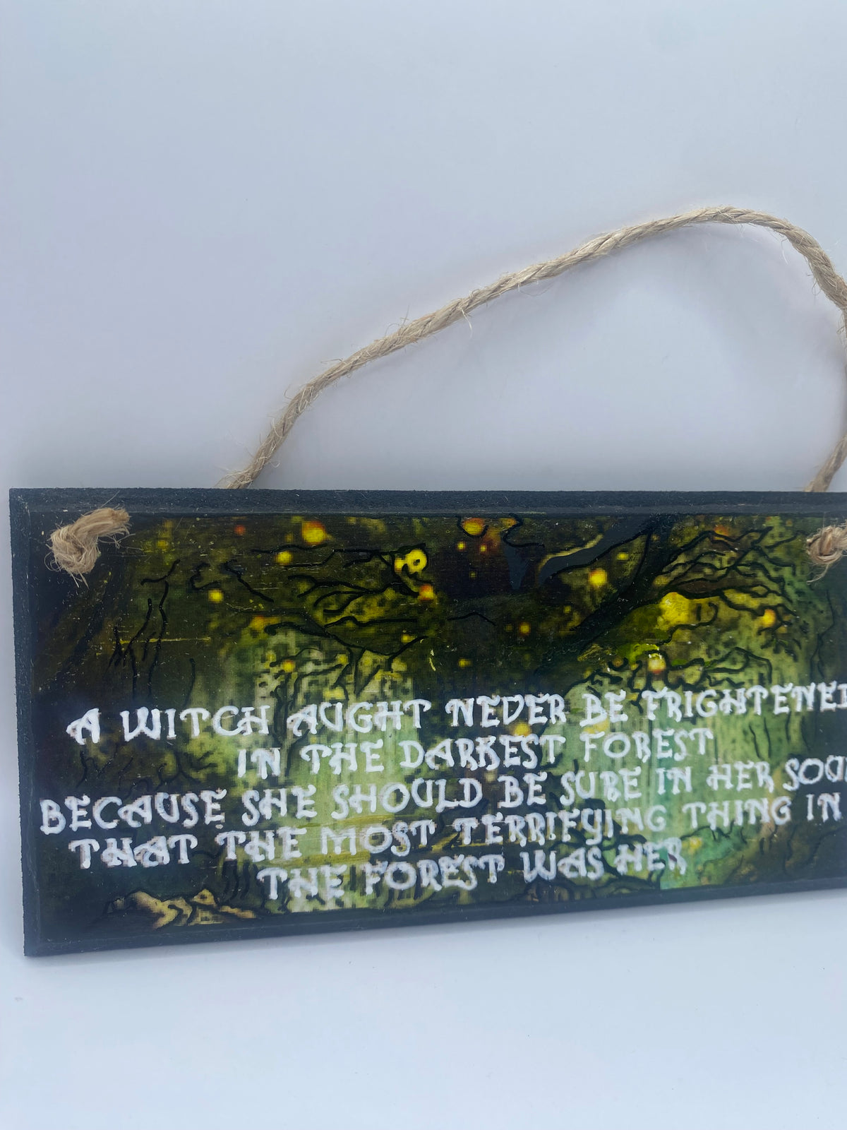 Handpainted, handmade plaque ~ "A witch aught not be frightened in the darkest forest..." ~ Witch Sign