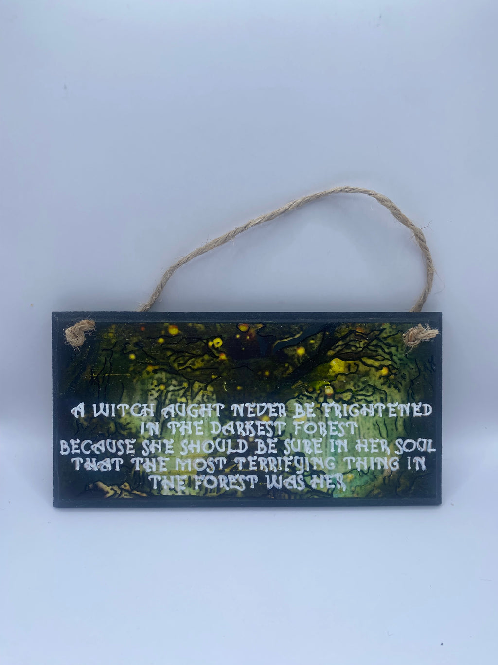 Handpainted, handmade plaque ~ "A witch aught not be frightened in the darkest forest..." ~ Witch Sign