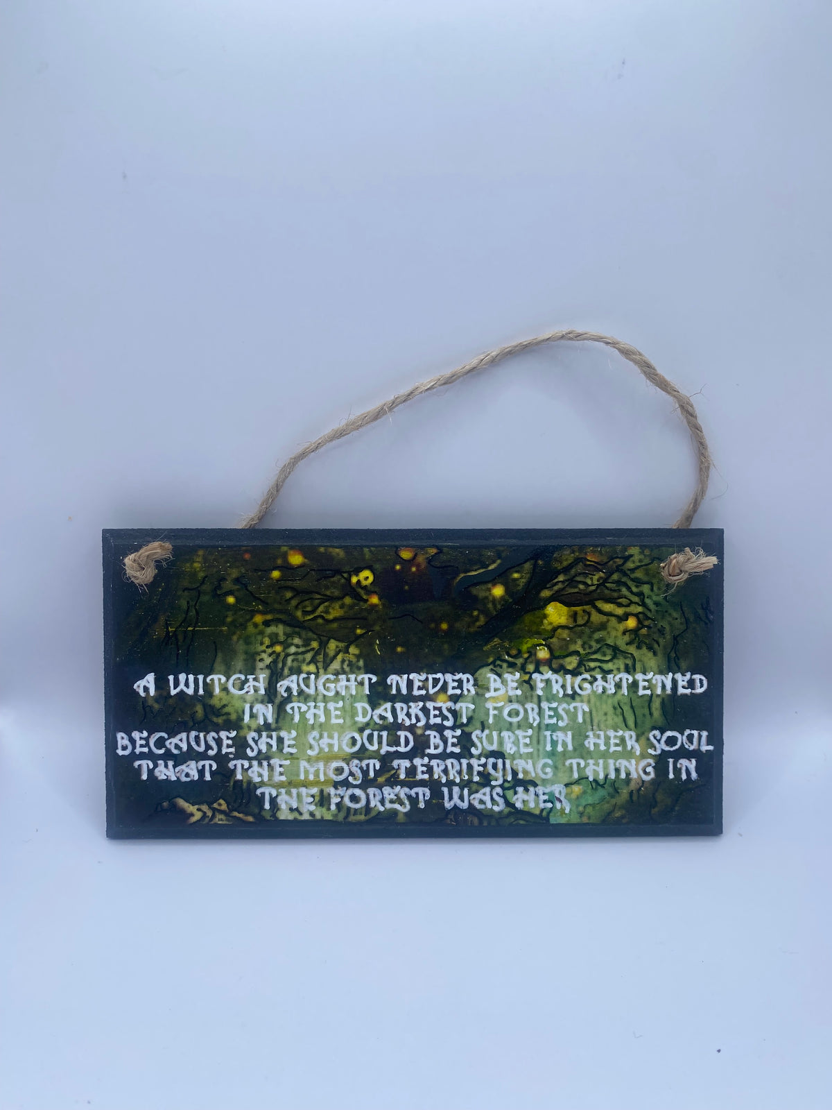 Handpainted, handmade plaque ~ "A witch aught not be frightened in the darkest forest..." ~ Witch Sign