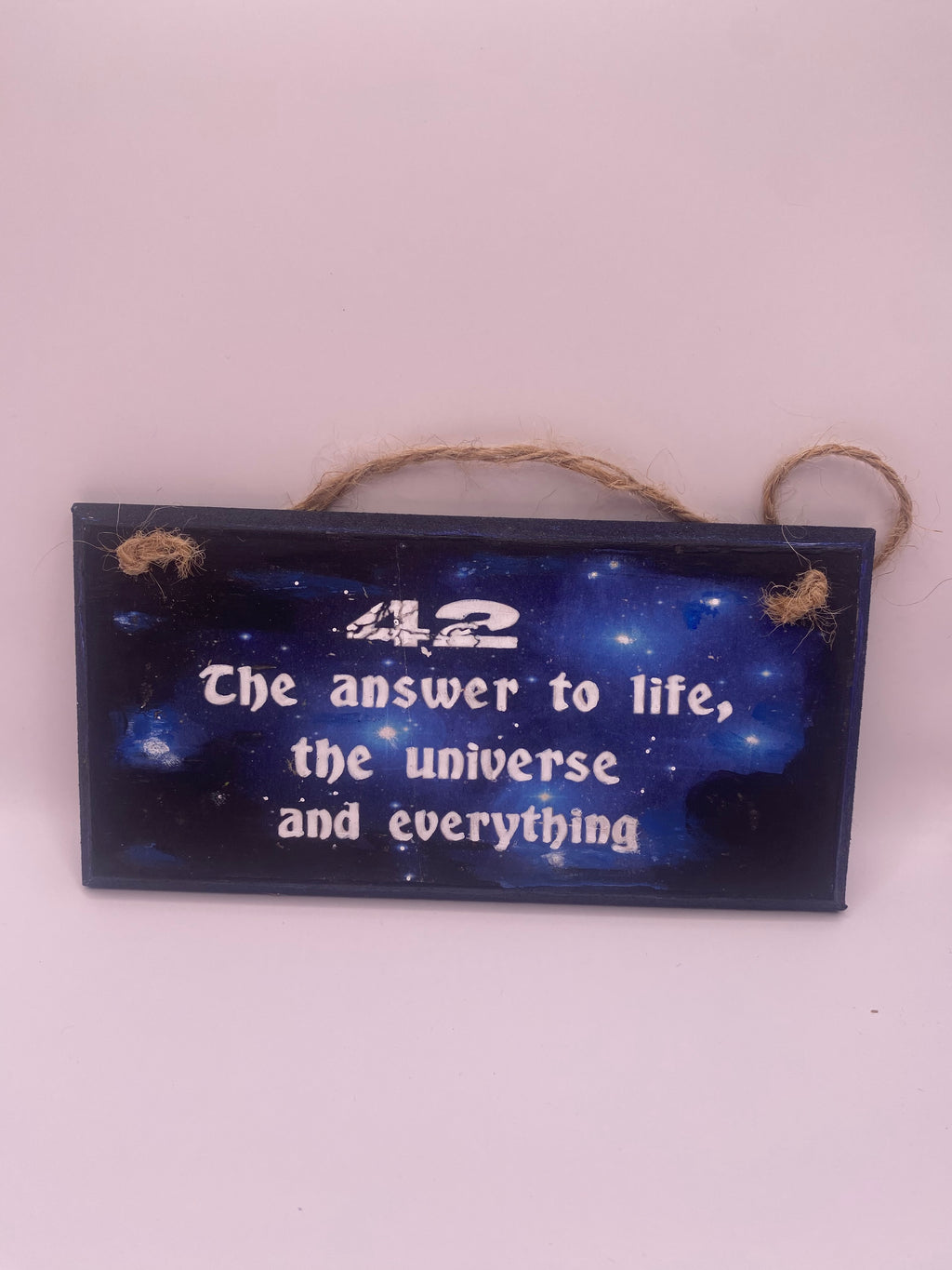 Hand‑Painted Wooden Plaque – “42 - the answer to life, the universe, and everything" Douglas Adams inspired literary sign (6x3", 7x4”, 8x4”)