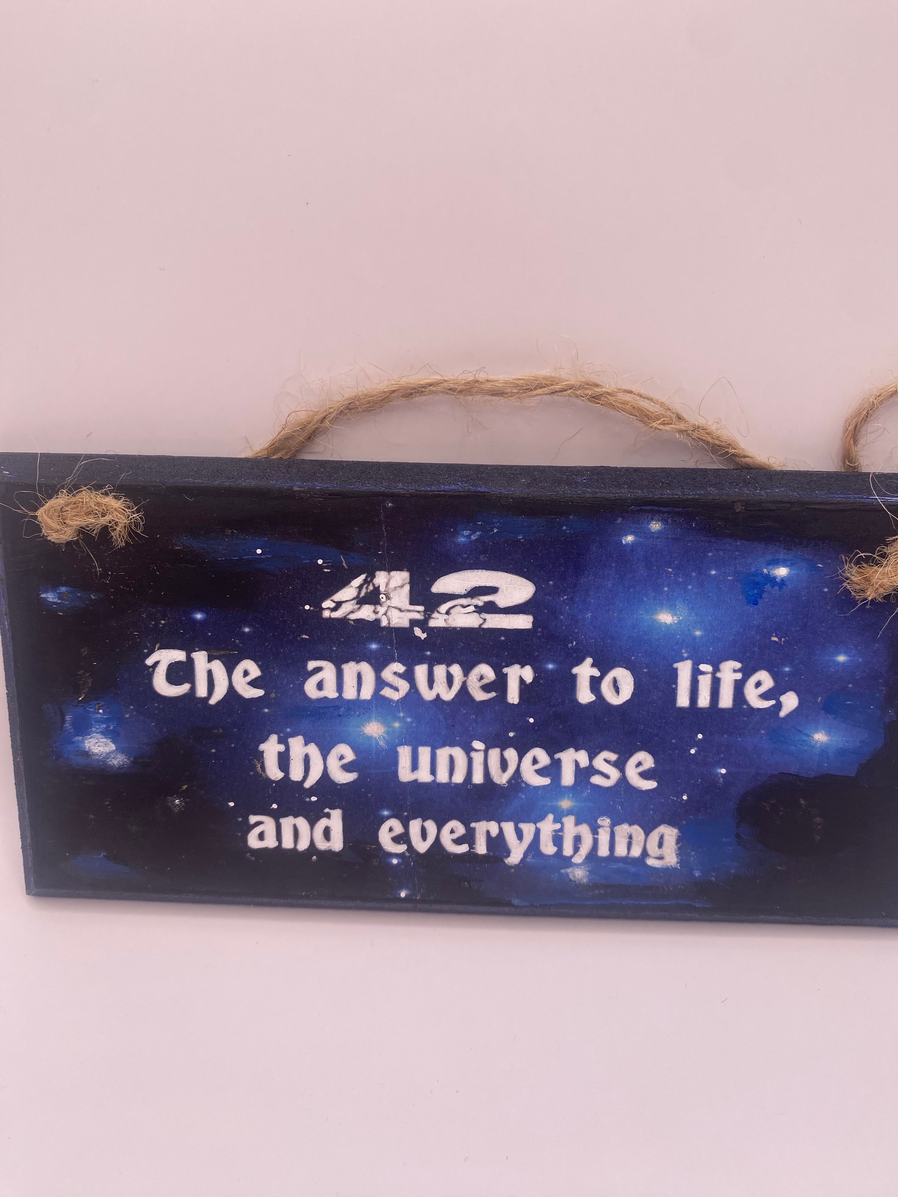 Hand‑Painted Wooden Plaque – “42 - the answer to life, the universe, and everything" Douglas Adams inspired literary sign (6x3", 7x4”, 8x4”)