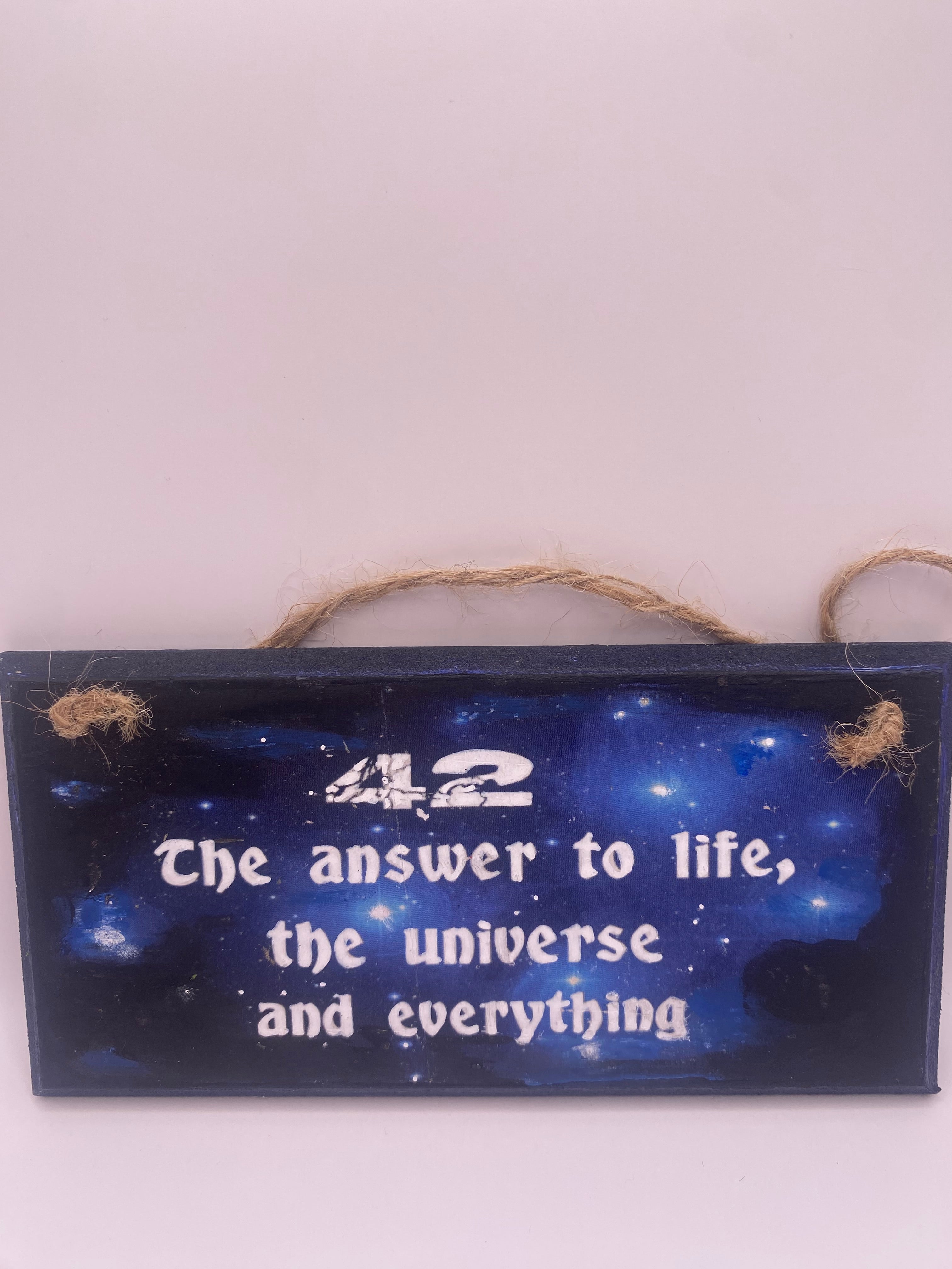 Hand‑Painted Wooden Plaque – “42 - the answer to life, the universe, and everything" Douglas Adams inspired literary sign (6x3", 7x4”, 8x4”)