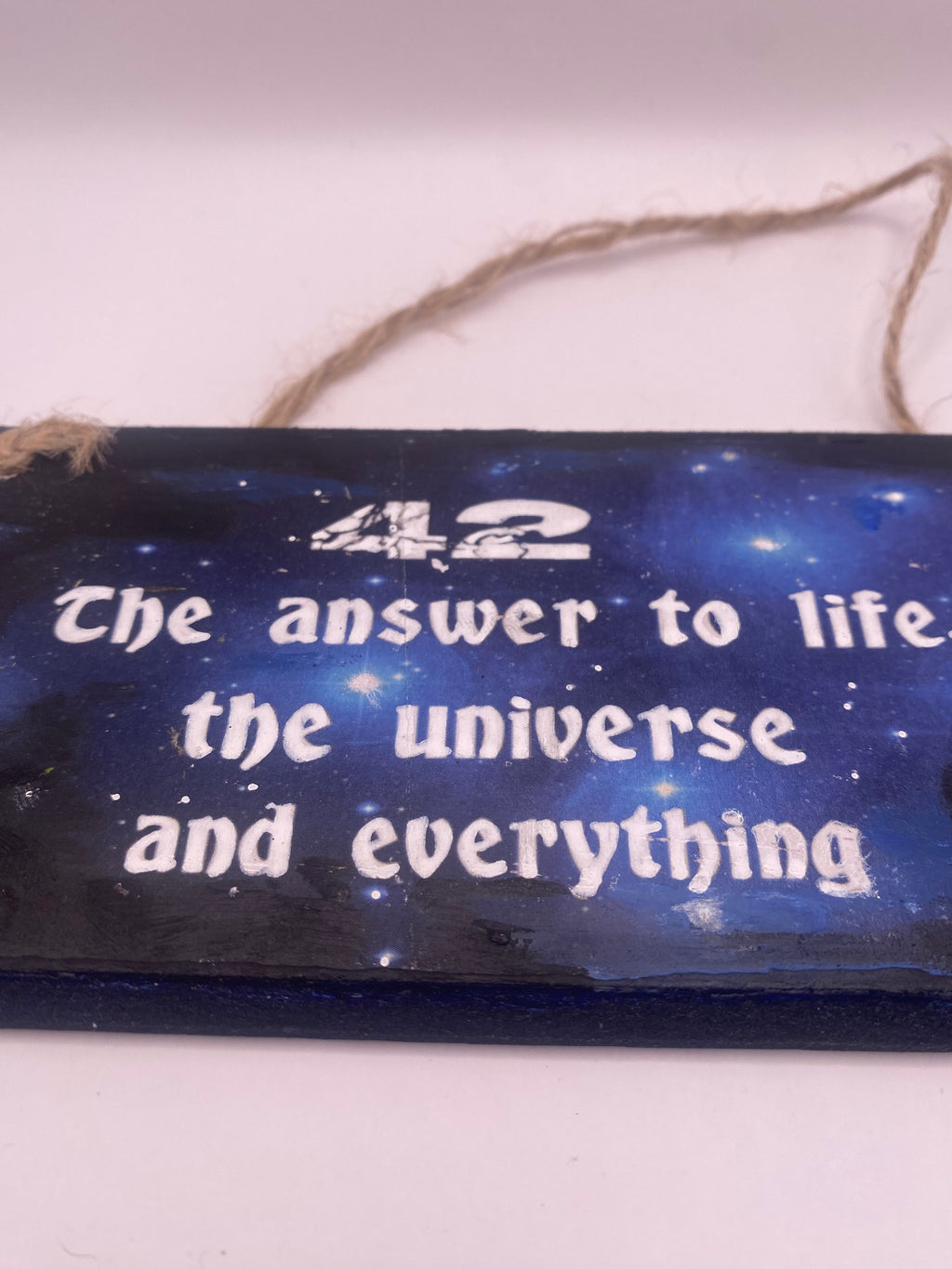 Hand‑Painted Wooden Plaque – “42 - the answer to life, the universe, and everything" Douglas Adams inspired literary sign (6x3", 7x4”, 8x4”)