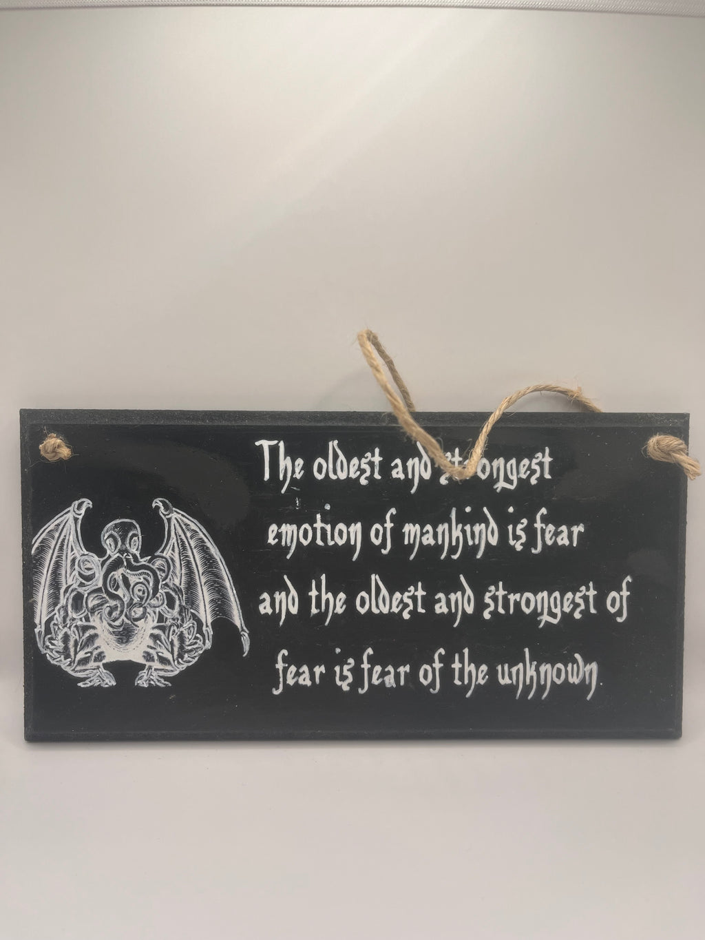Cthulhu HP Lovecraft - Hand-Painted Plaque, “The oldest and strongest emotion...” ~ Quote Wooden Sign