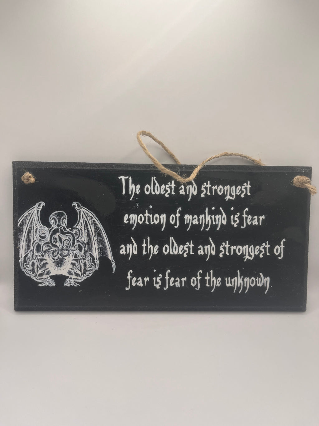 Cthulhu HP Lovecraft - Hand-Painted Plaque, “The oldest and strongest emotion...” ~ Quote Wooden Sign