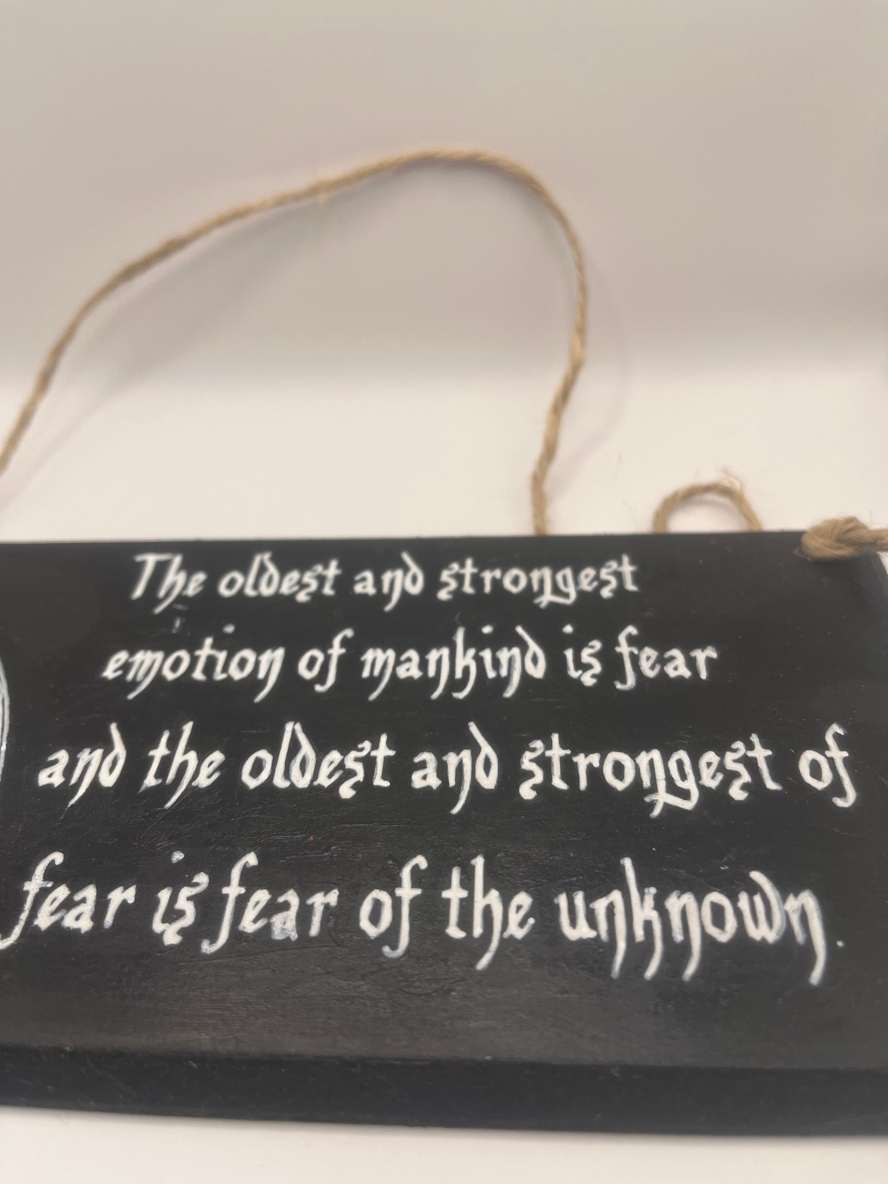 Cthulhu HP Lovecraft - Hand-Painted Plaque, “The oldest and strongest emotion...” ~ Quote Wooden Sign