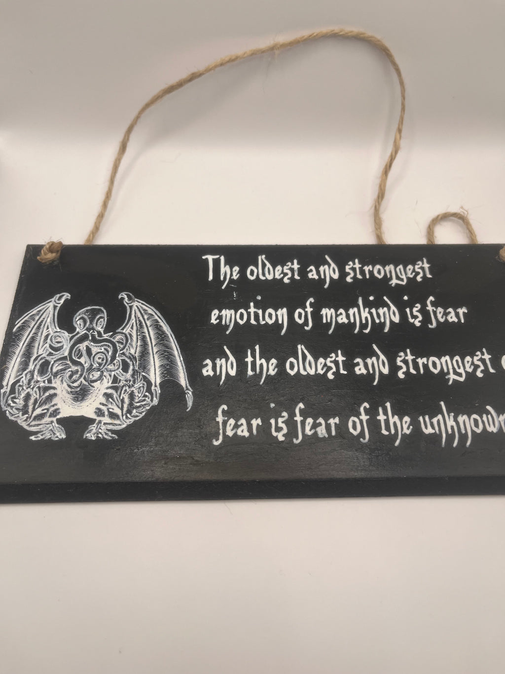Cthulhu HP Lovecraft - Hand-Painted Plaque, “The oldest and strongest emotion...” ~ Quote Wooden Sign