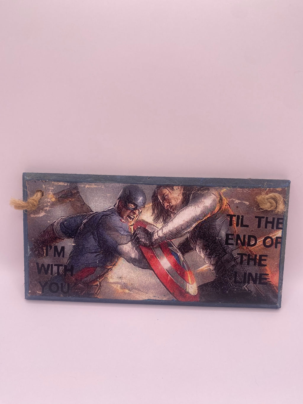 Captain America ~ Bucky ~ Marvel inspired "I'm with you till the end of the line" ~ Hand Painted, Handmade Sign | Plaque (6x3", 7x4”, 8x4”)