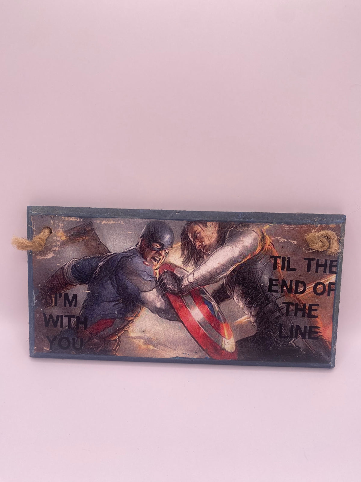 Captain America ~ Bucky ~ Marvel inspired "I'm with you till the end of the line" ~ Hand Painted, Handmade Sign | Plaque (6x3", 7x4”, 8x4”)
