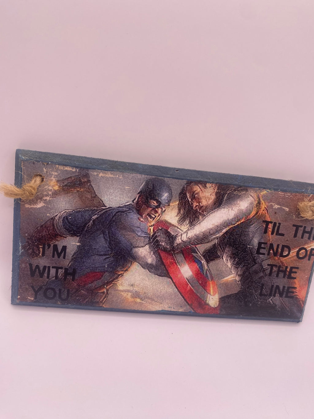 Captain America ~ Bucky ~ Marvel inspired "I'm with you till the end of the line" ~ Hand Painted, Handmade Sign | Plaque (6x3", 7x4”, 8x4”)