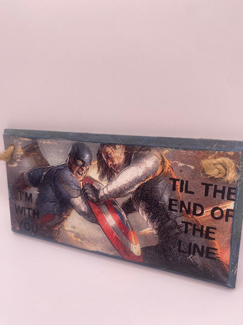 Captain America ~ Bucky ~ Marvel inspired "I'm with you till the end of the line" ~ Hand Painted, Handmade Sign | Plaque (6x3", 7x4”, 8x4”)