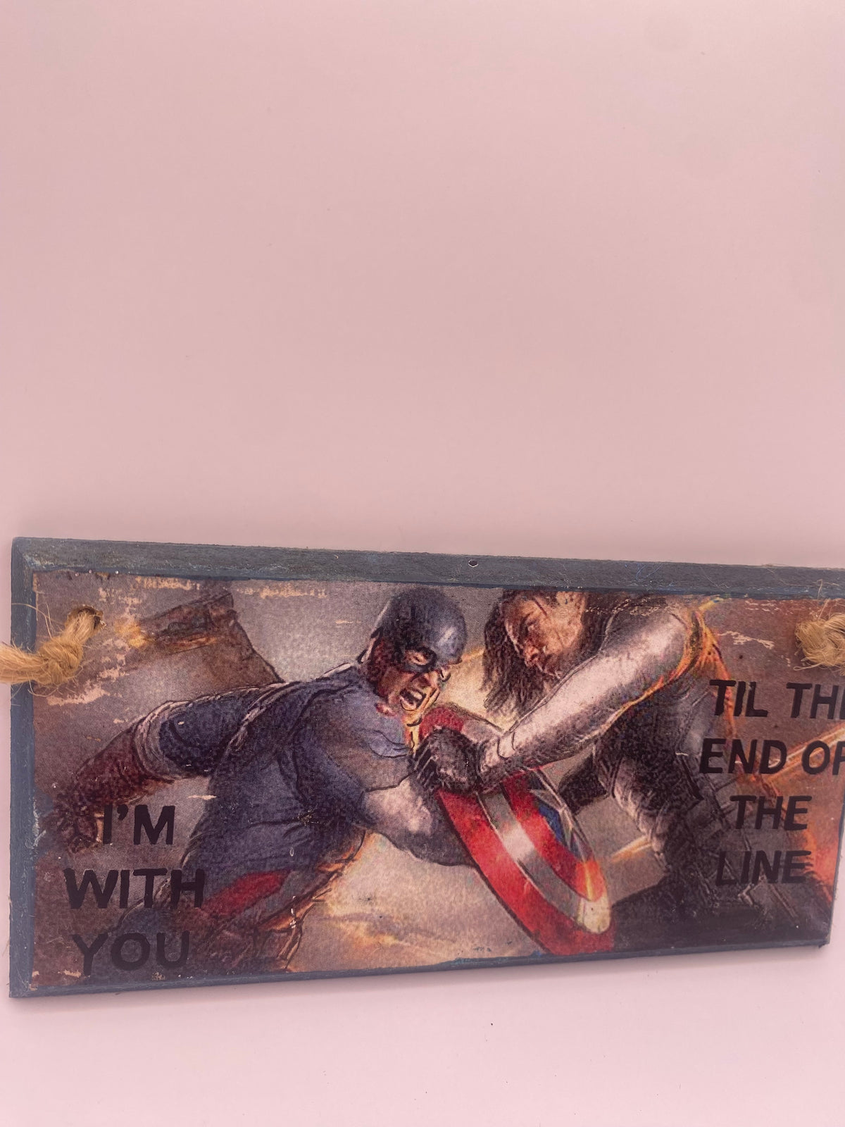 Captain America ~ Bucky ~ Marvel inspired "I'm with you till the end of the line" ~ Hand Painted, Handmade Sign | Plaque (6x3", 7x4”, 8x4”)