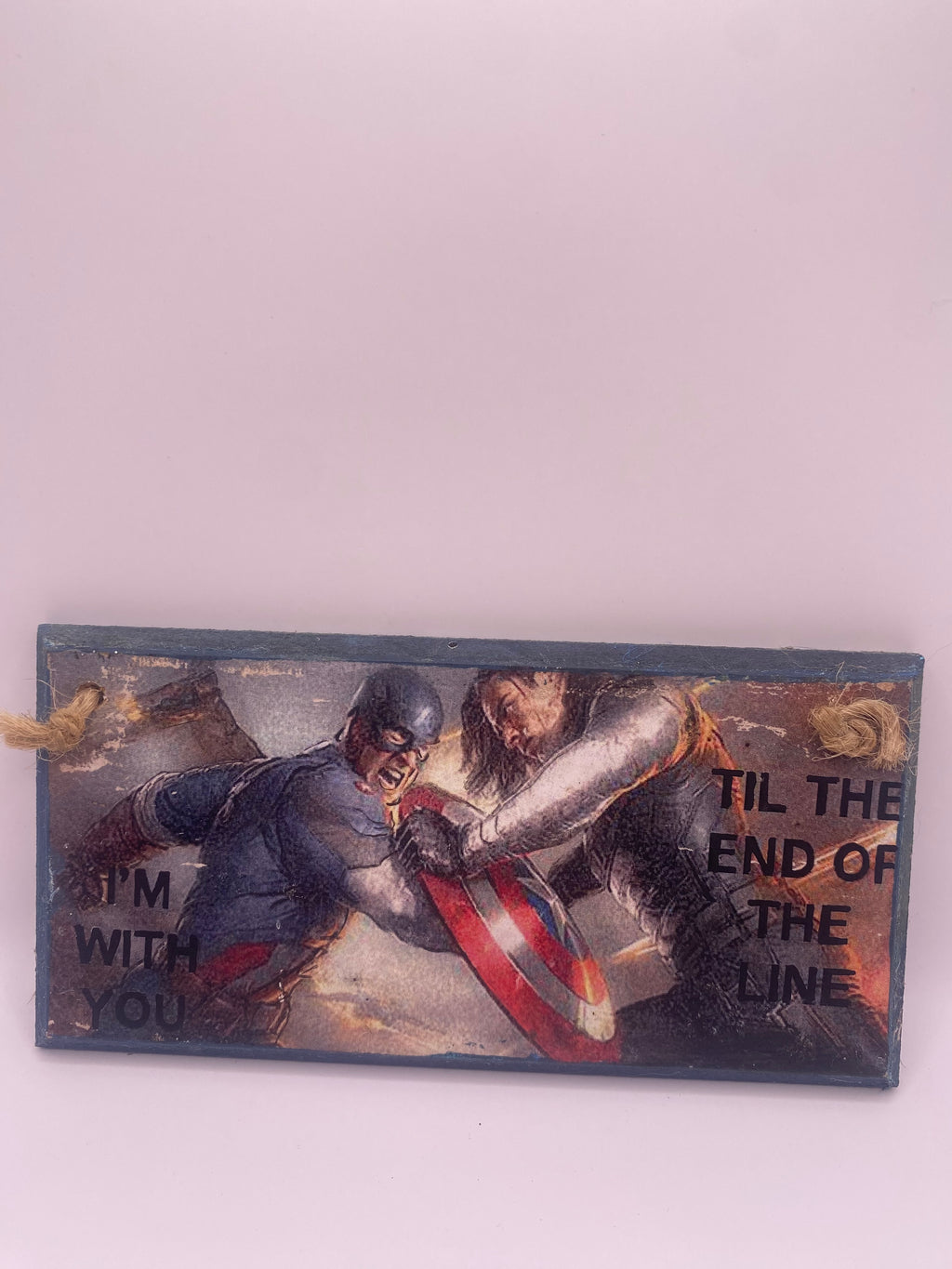 Captain America ~ Bucky ~ Marvel inspired "I'm with you till the end of the line" ~ Hand Painted, Handmade Sign | Plaque (6x3", 7x4”, 8x4”)