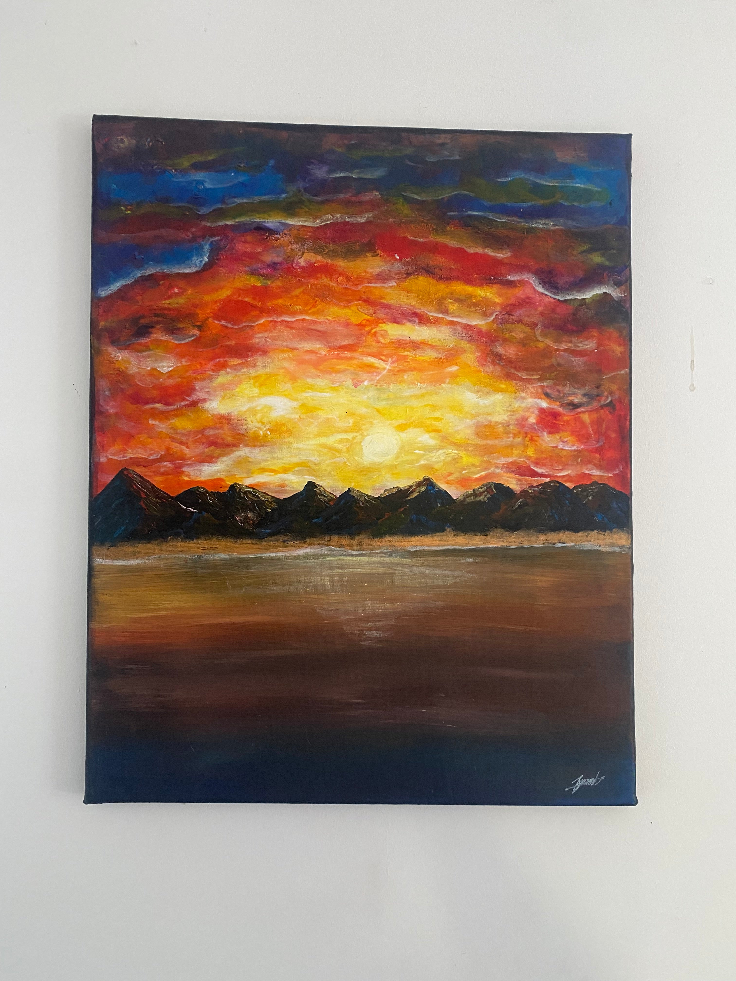The Split Between Day and Night - Original Abstract Painting in Acrylic & Ink