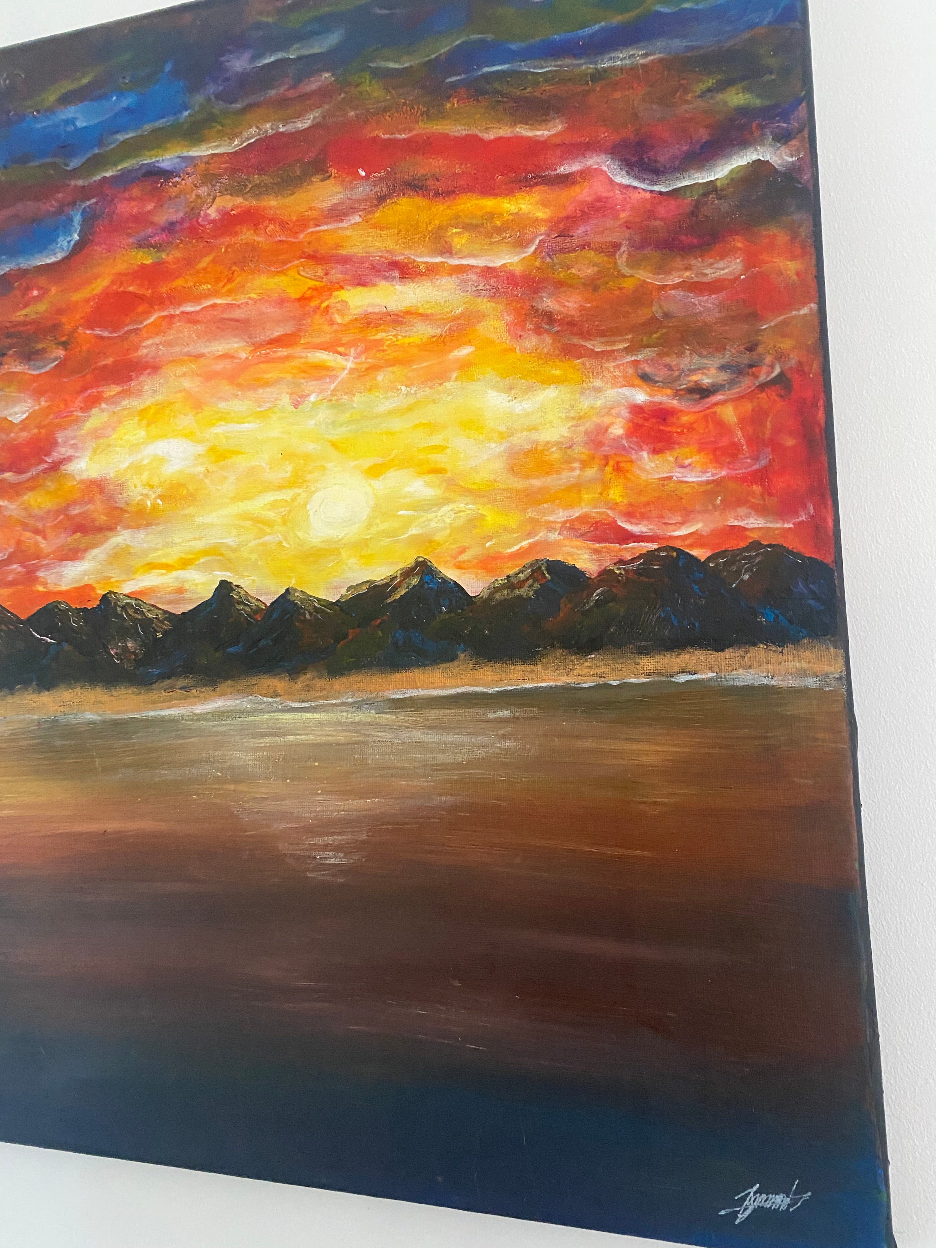The Split Between Day and Night - Original Abstract Painting in Acrylic & Ink