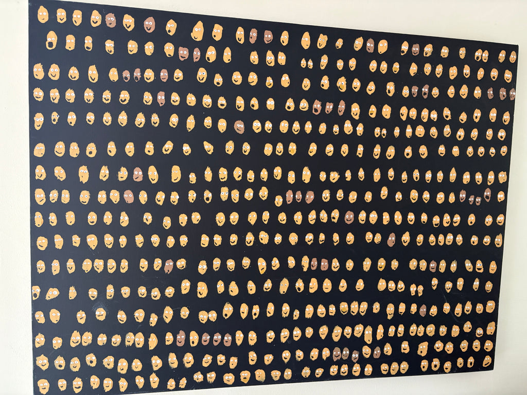 The Audience - a sea of smiling faces - large chunky original acrylic painting 101.5 x 76 x 4cm
