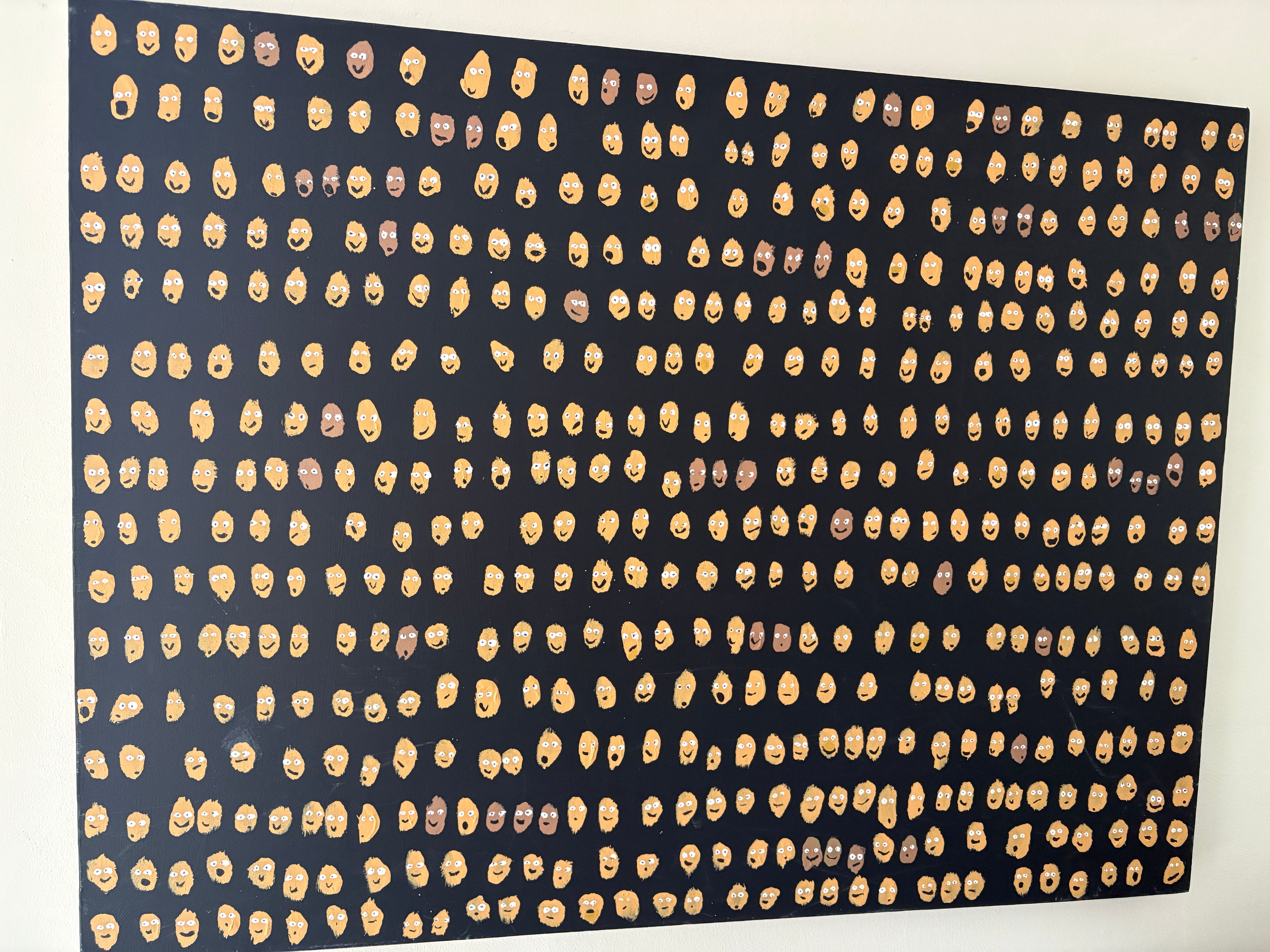 The Audience - a sea of smiling faces - large chunky original acrylic painting 101.5 x 76 x 4cm
