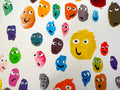 Ode to Joy! - multicoloured smiling faces, Large chunky original Acrylic painting 102 x 102 x 4cm