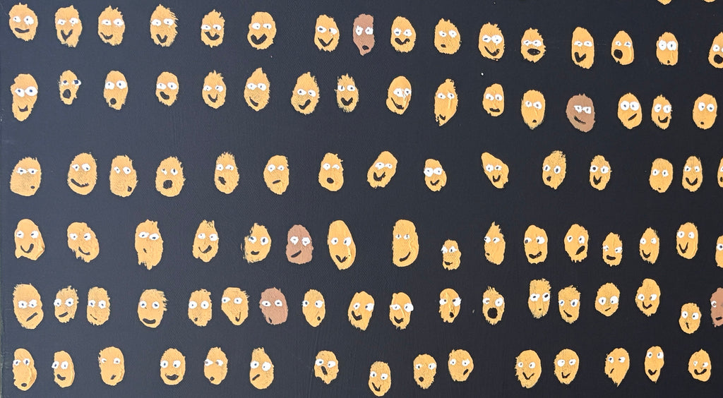 The Audience - a sea of smiling faces - large chunky original acrylic painting 101.5 x 76 x 4cm