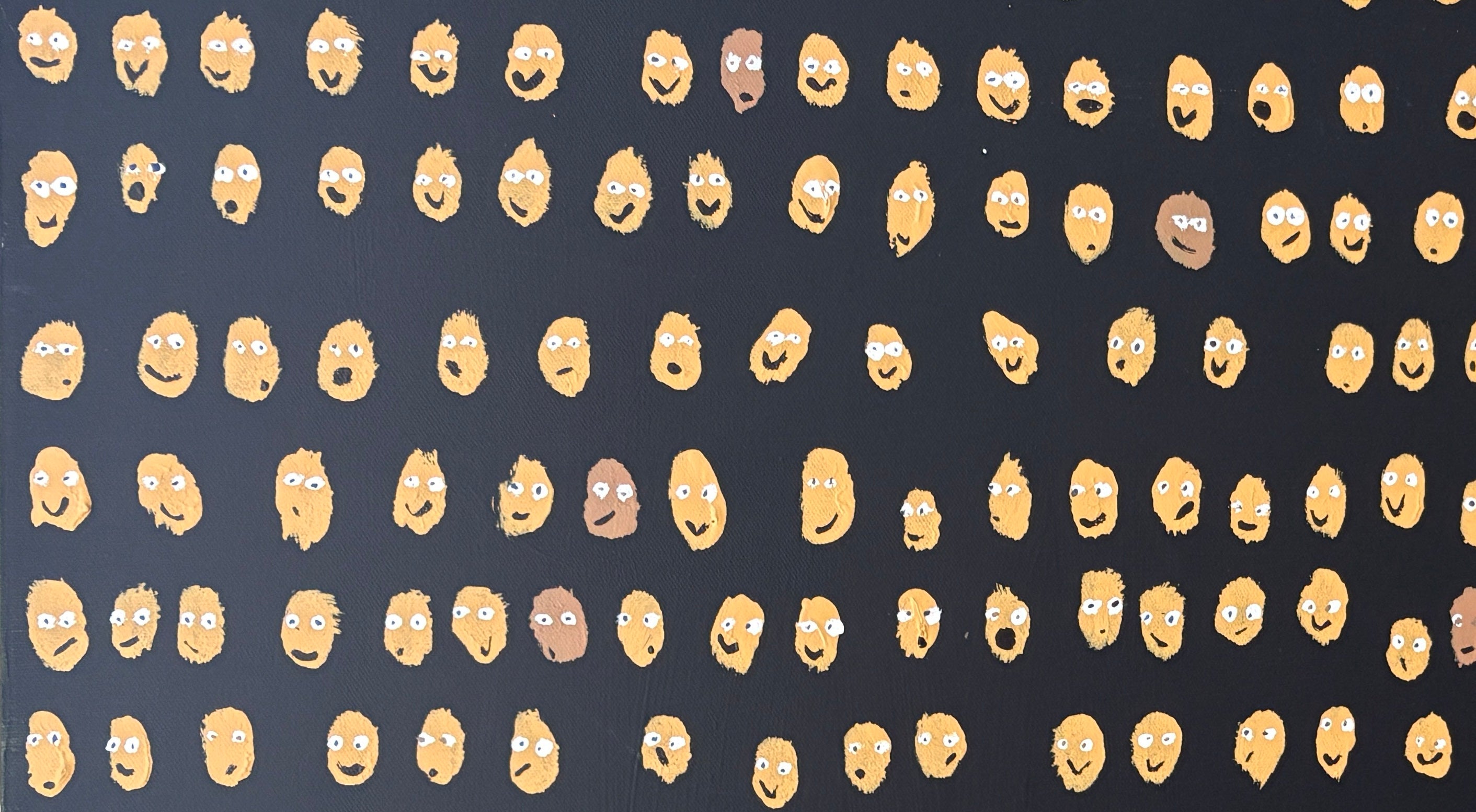The Audience - a sea of smiling faces - large chunky original acrylic painting 101.5 x 76 x 4cm