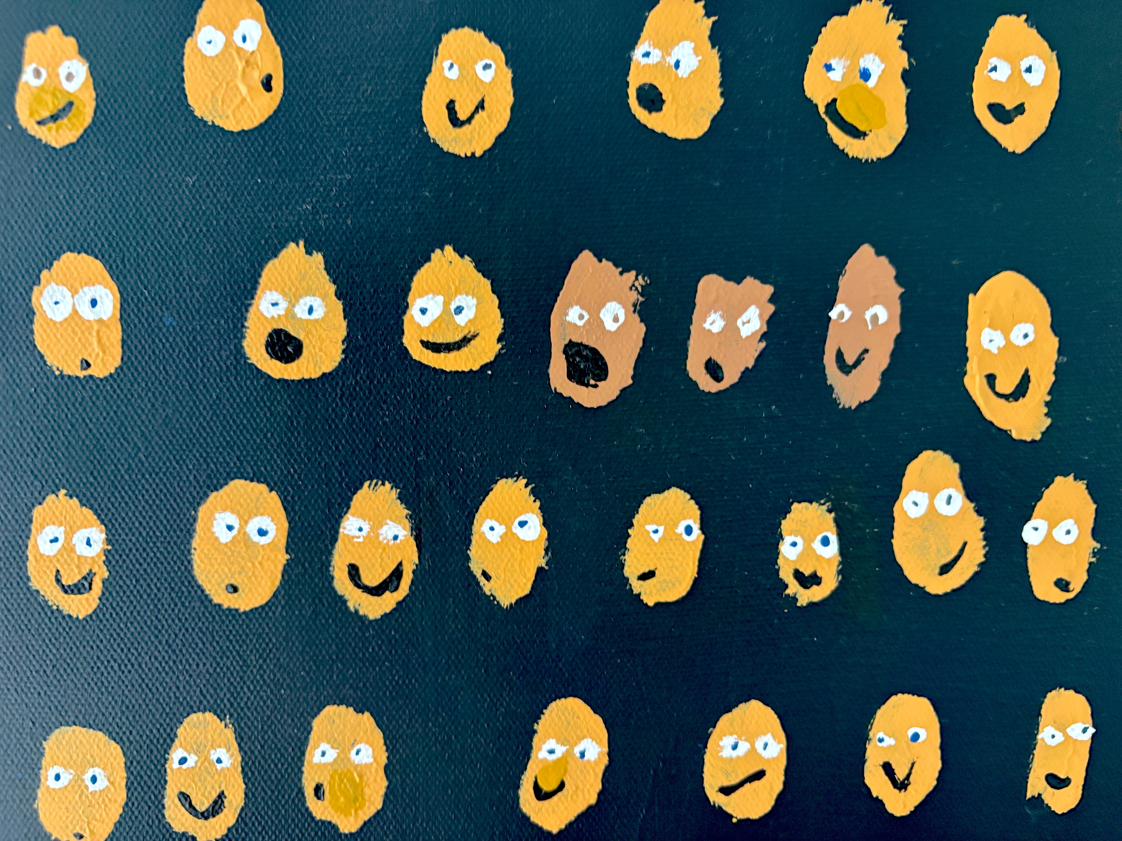 The Audience - a sea of smiling faces - large chunky original acrylic painting 101.5 x 76 x 4cm