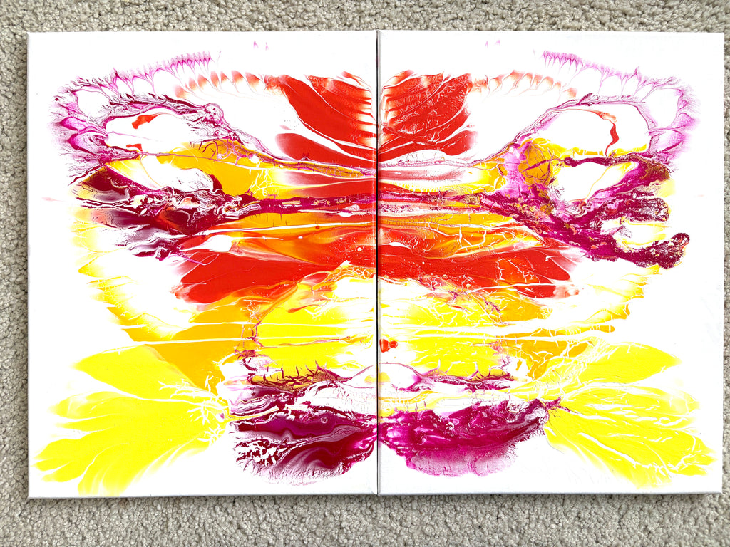 Glorious swirling warm colours - a pair of original Acrylic Abstract paintings 40 x 30 cm