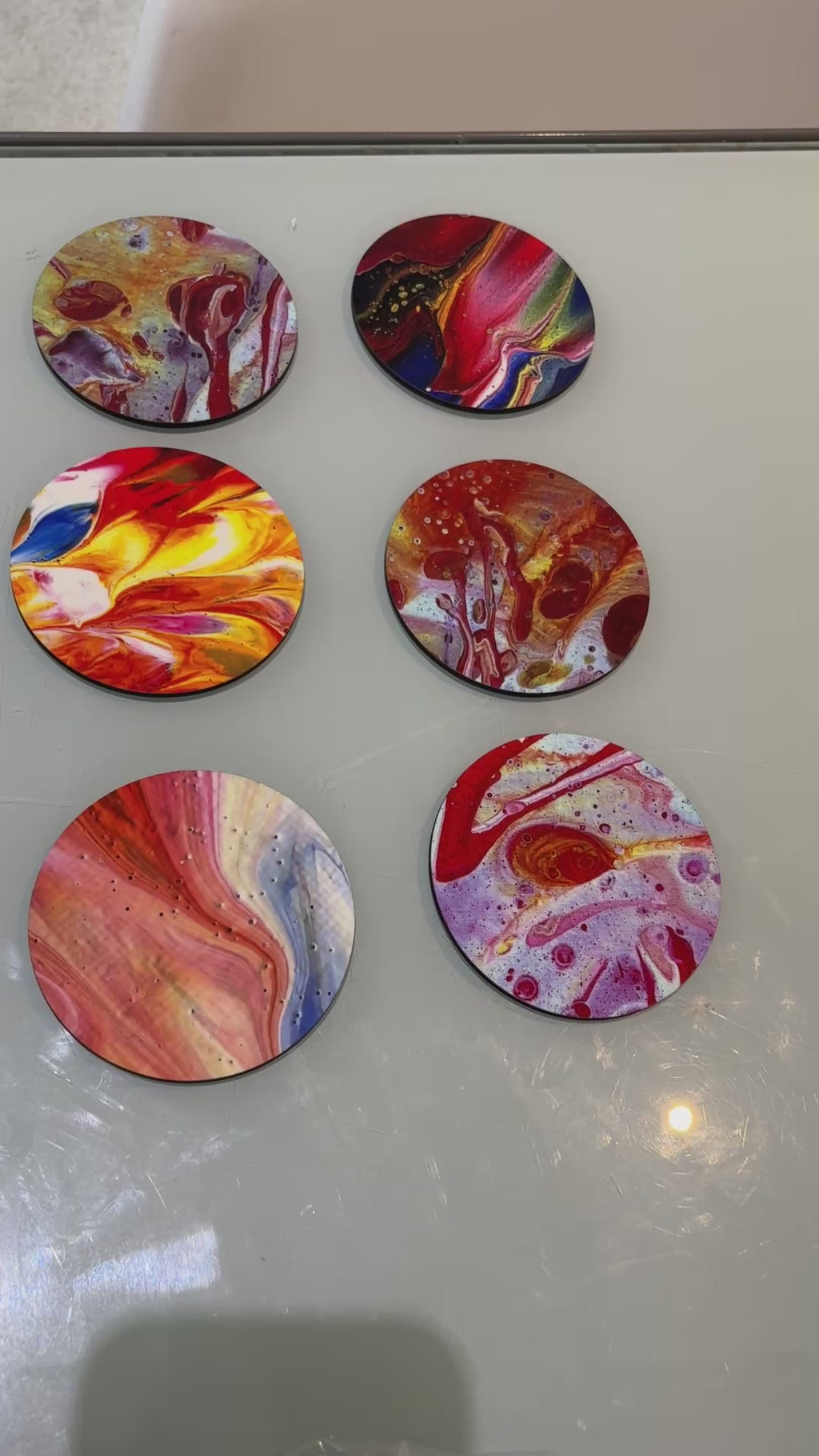 Set B of 6 Bright original design abstract Art drink coasters (10cm)