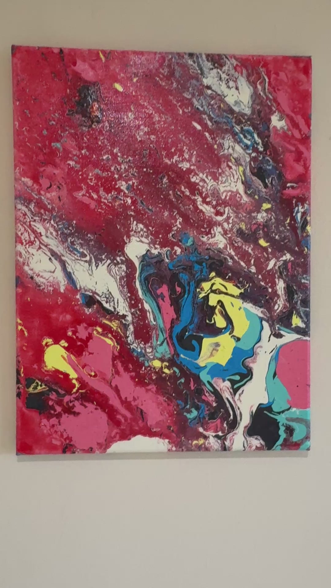 Red ice cream Splash - Original Painting, acrylic paint pour. 30 x 40 cm