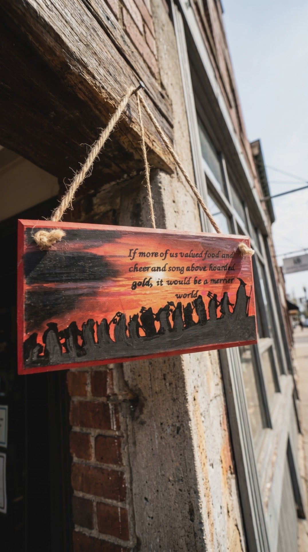 Hand‑Painted Wooden Plaque – “Food, Cheer & Song” The Hobbit inspired (6x3")