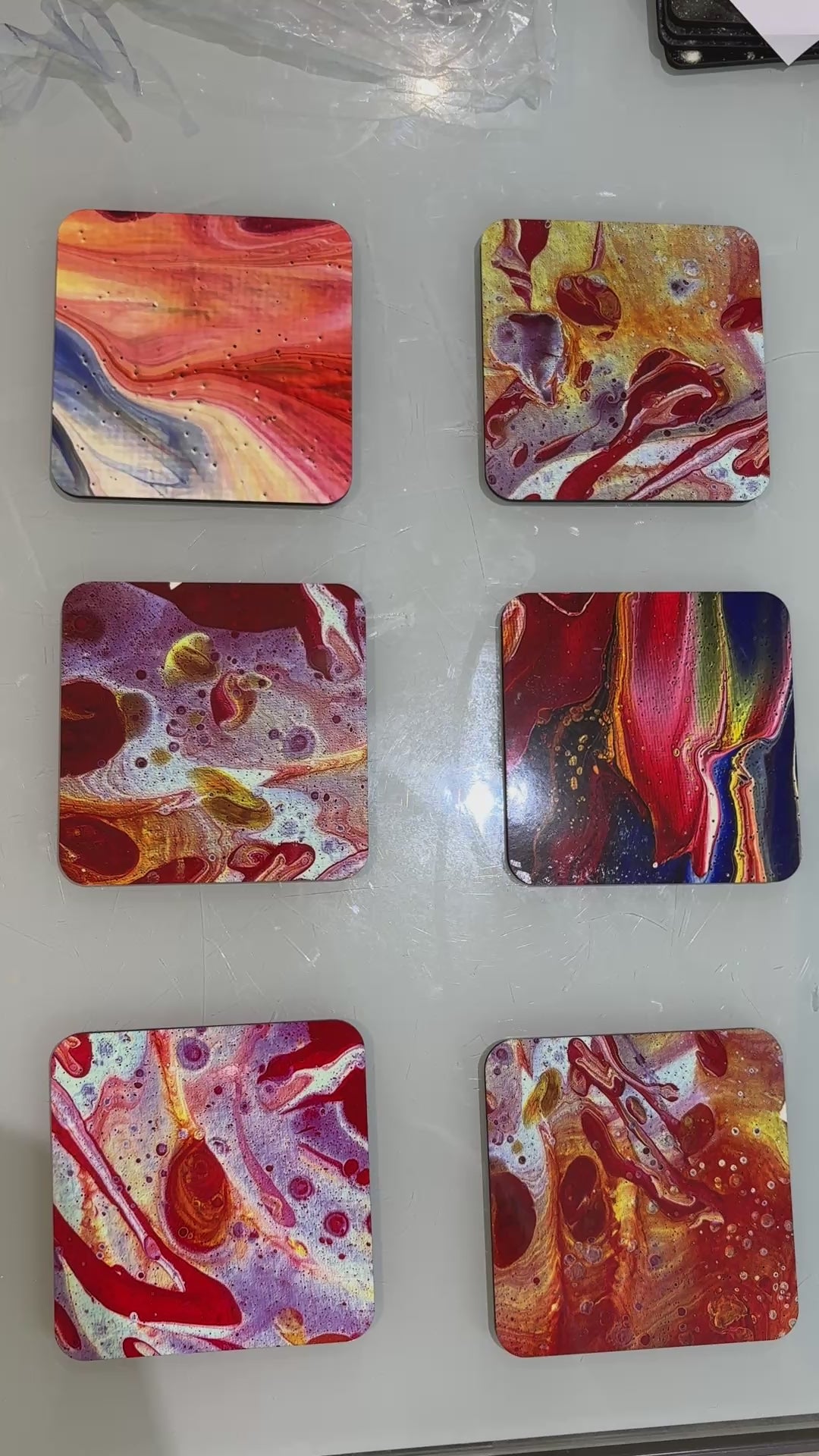 Set D of 6 Bright original design abstract Art square drink coasters 10cm