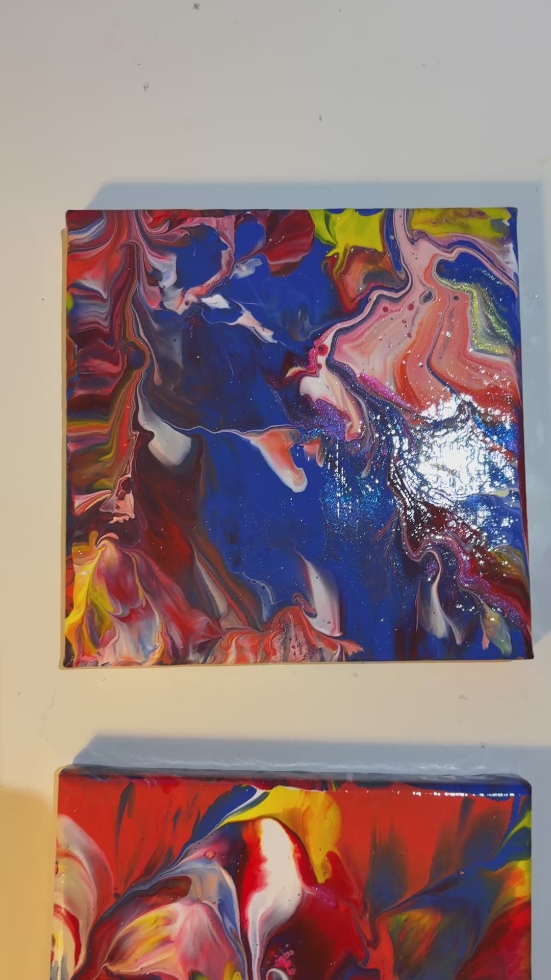 Colour Splash  5, 6, 7, 8 - Set of 4 small Original Paintings, acrylic paint pour. 15 x 15 cm