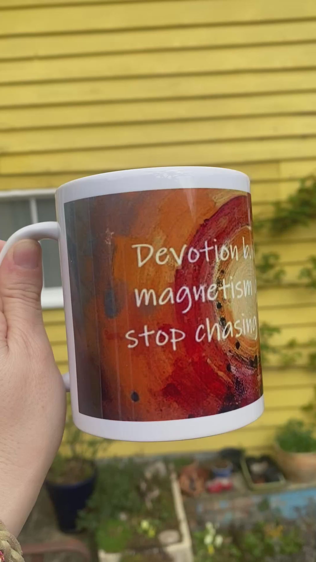 Devotion builds momentum, inspirational printed mug, from original art work, abstract art, motivational, spirituality, quote (9oz/ 250ml)