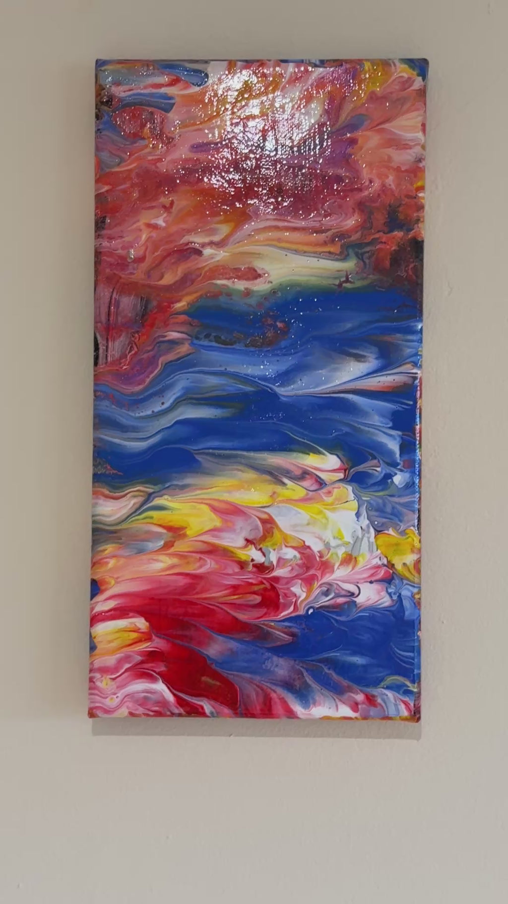 Colour Splash 4 - Original Painting, acrylic paint pour. 30 x 15 cm