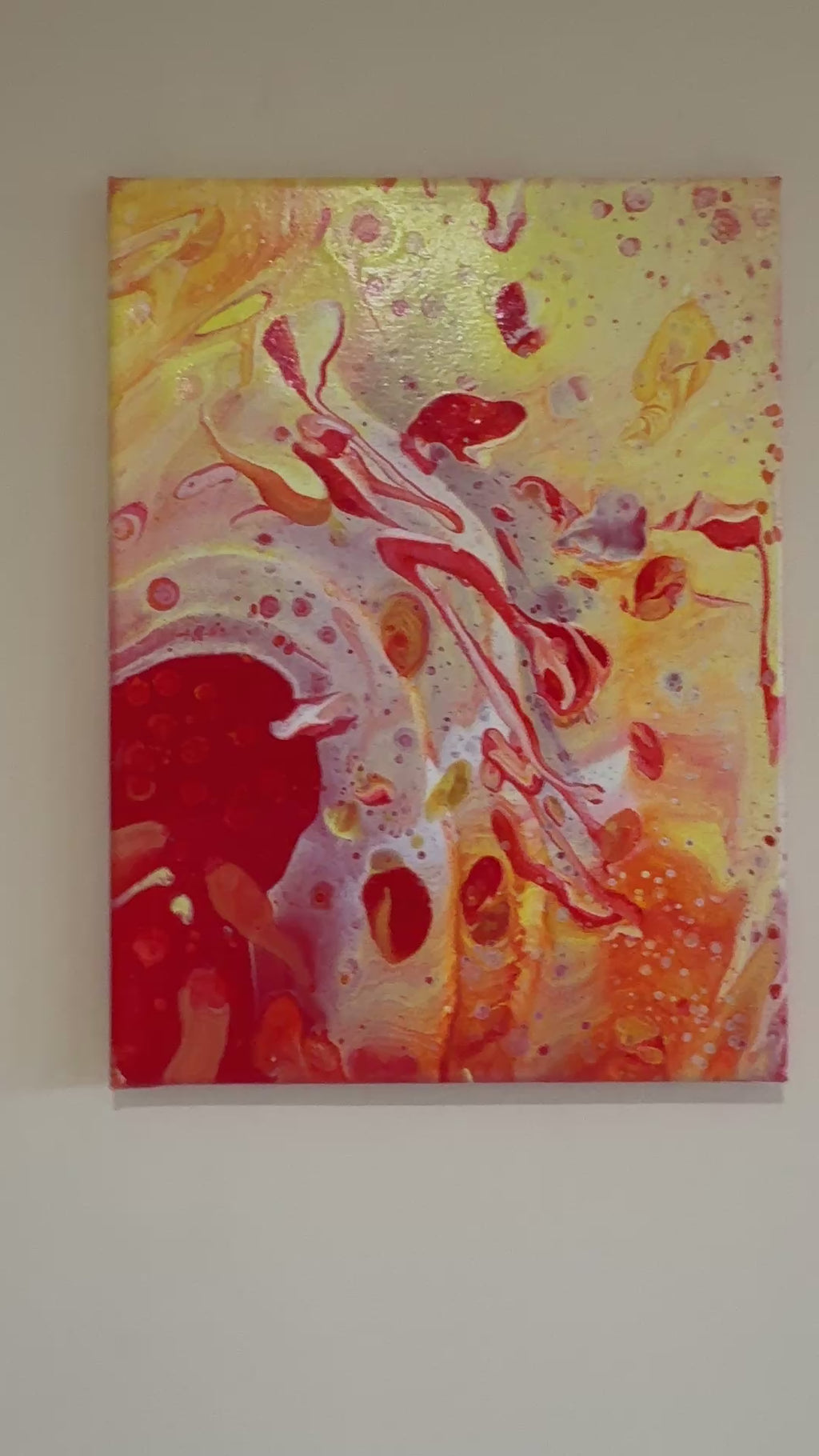 Warm Red Joy Splash - Original Abstract Painting, acrylic paint pour. - 40 x 30cm