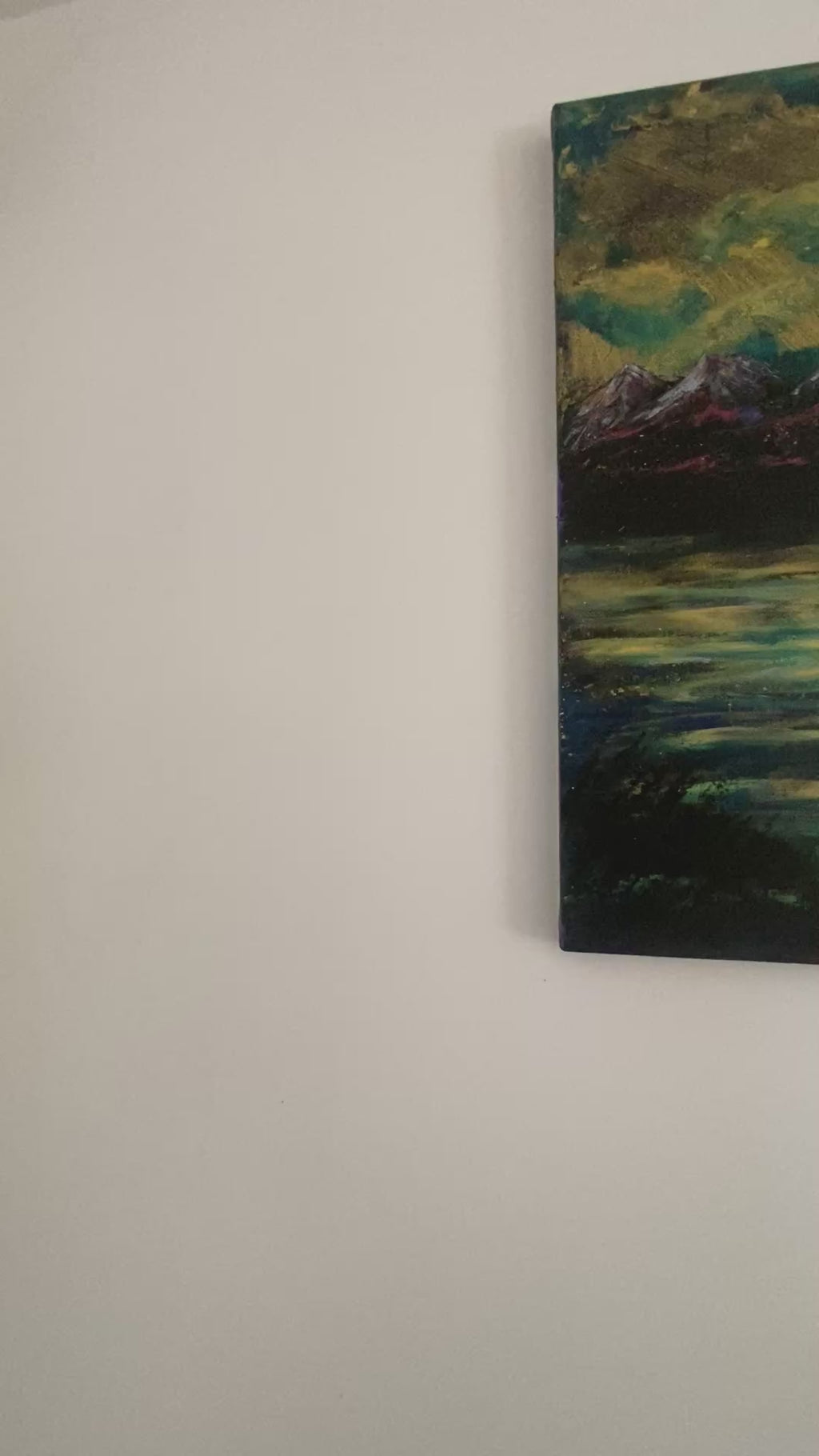 Water’s Memory of Sky - Original Acrylic Painting, gold and blue sunset over mountains